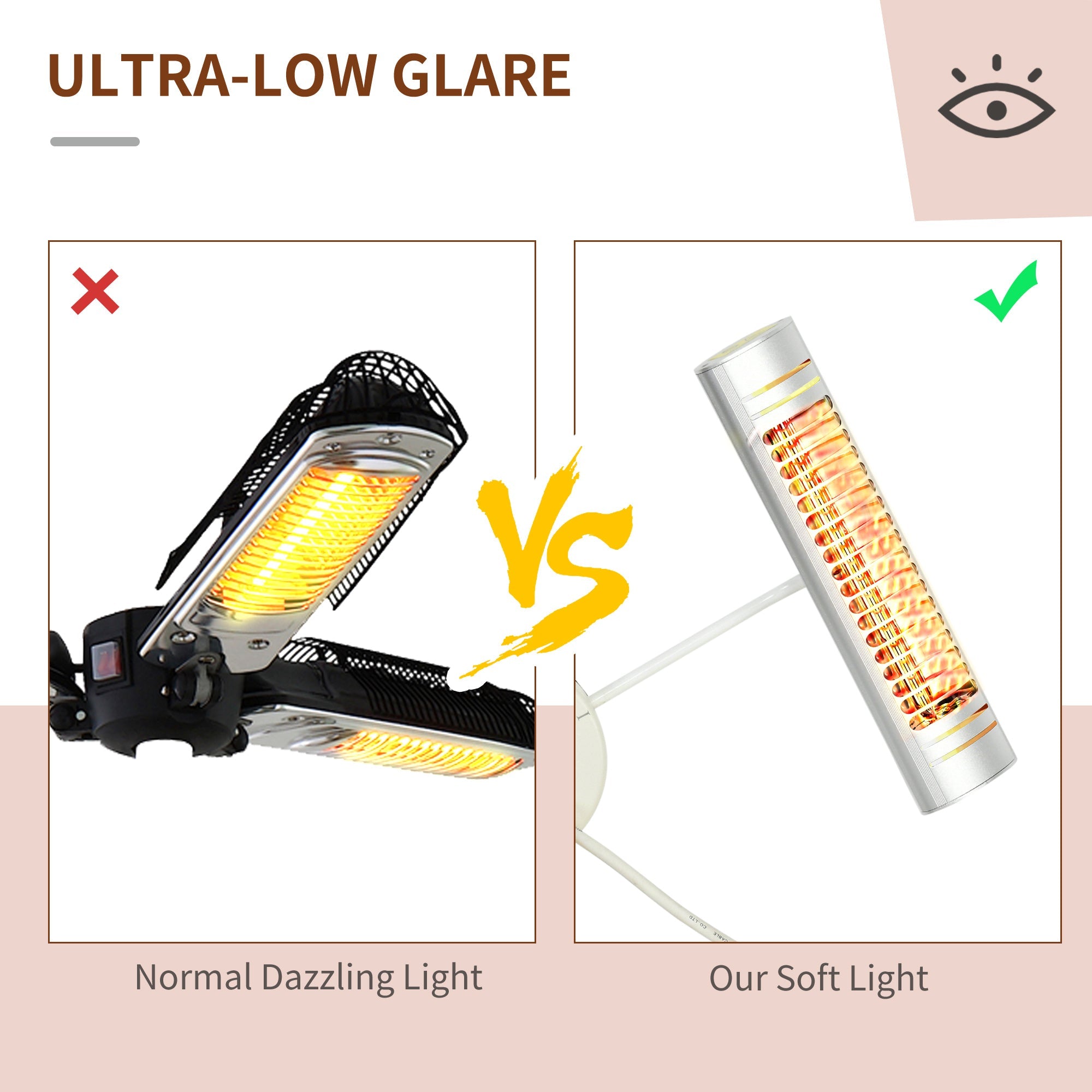 Outsunny Electric Patio Heater 3 Heating Panels Ultra-low Glare Aluminum Infrared Remote Control 