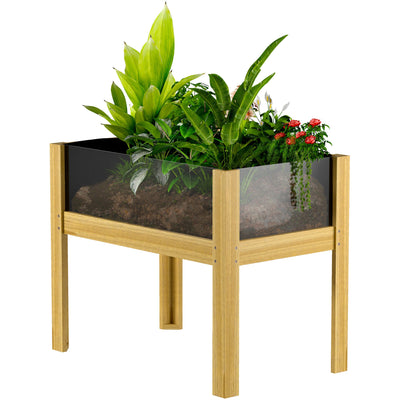 Outsunny Wooden Raised Garden Bed with Acrylic Panels, Raised Planter Box with Drainage Holes, 29.5" x 18.1" x 23.8" 