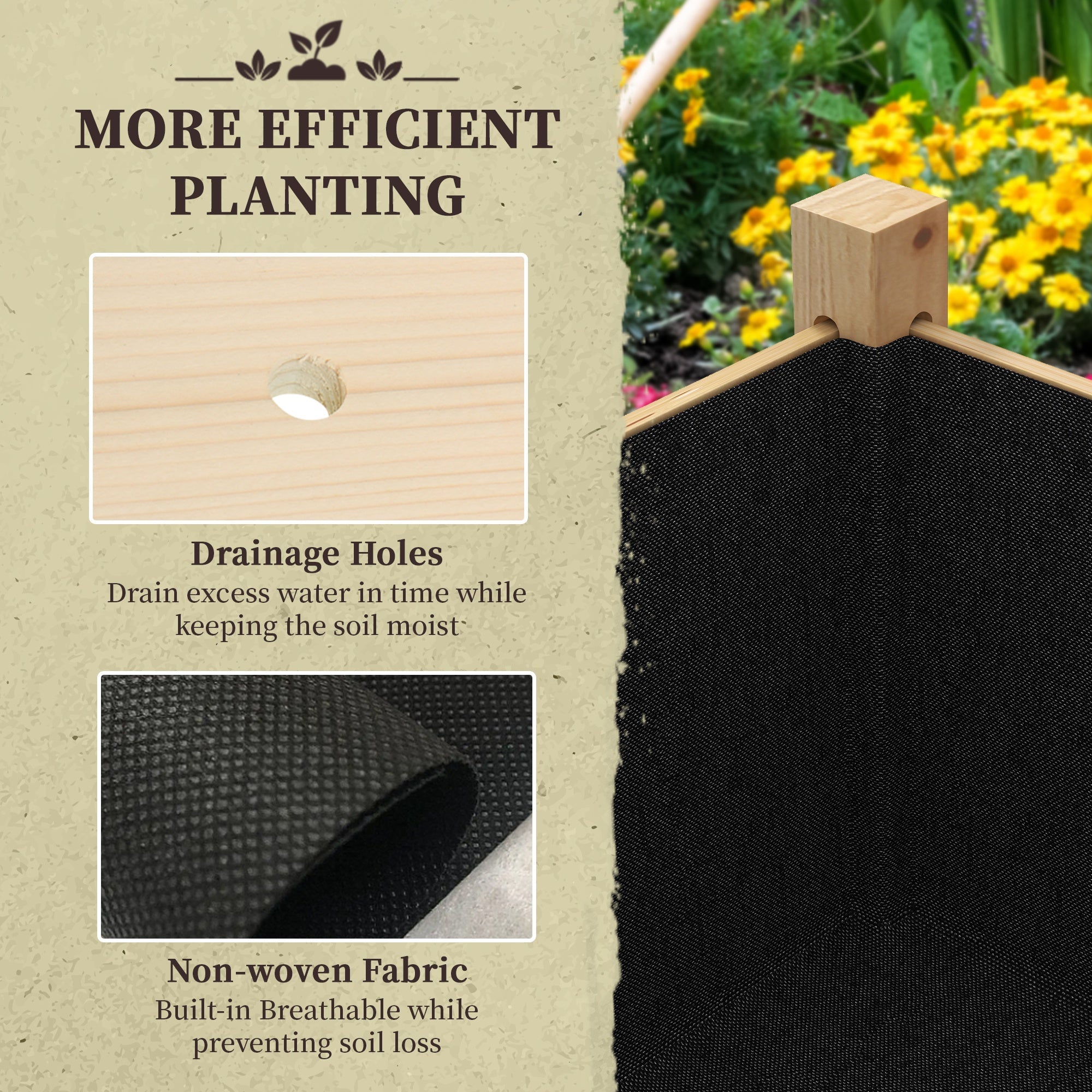 Outsunny Wooden Raised Garden Bed with Drainage - Ideal for Vegetables, Flowers, Herbs, Outdoor Planter Box, 45.3"x21.7"x31.5" 