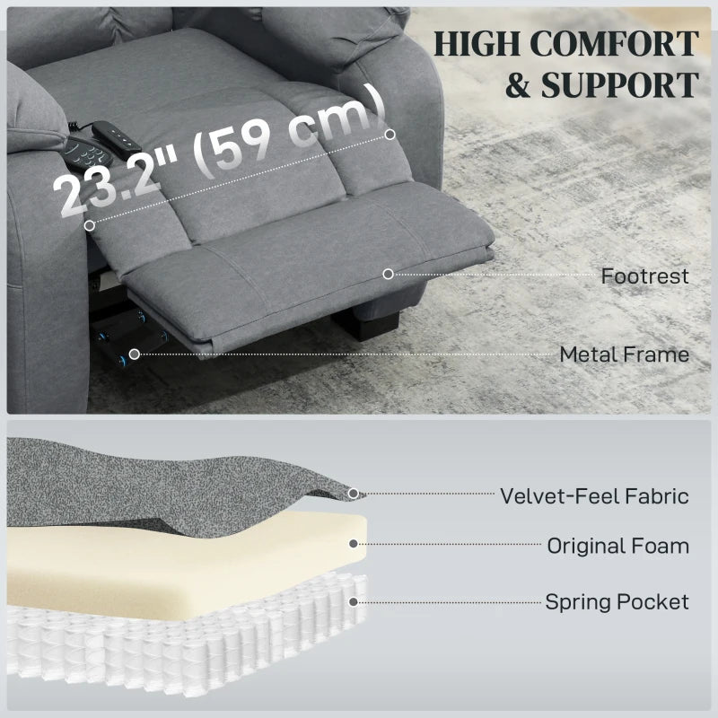 Massage Recliner Chair with Quiet Brushless Motor Pet-Friendly Fabric Power Recliner with 2 Memory Positions Grey