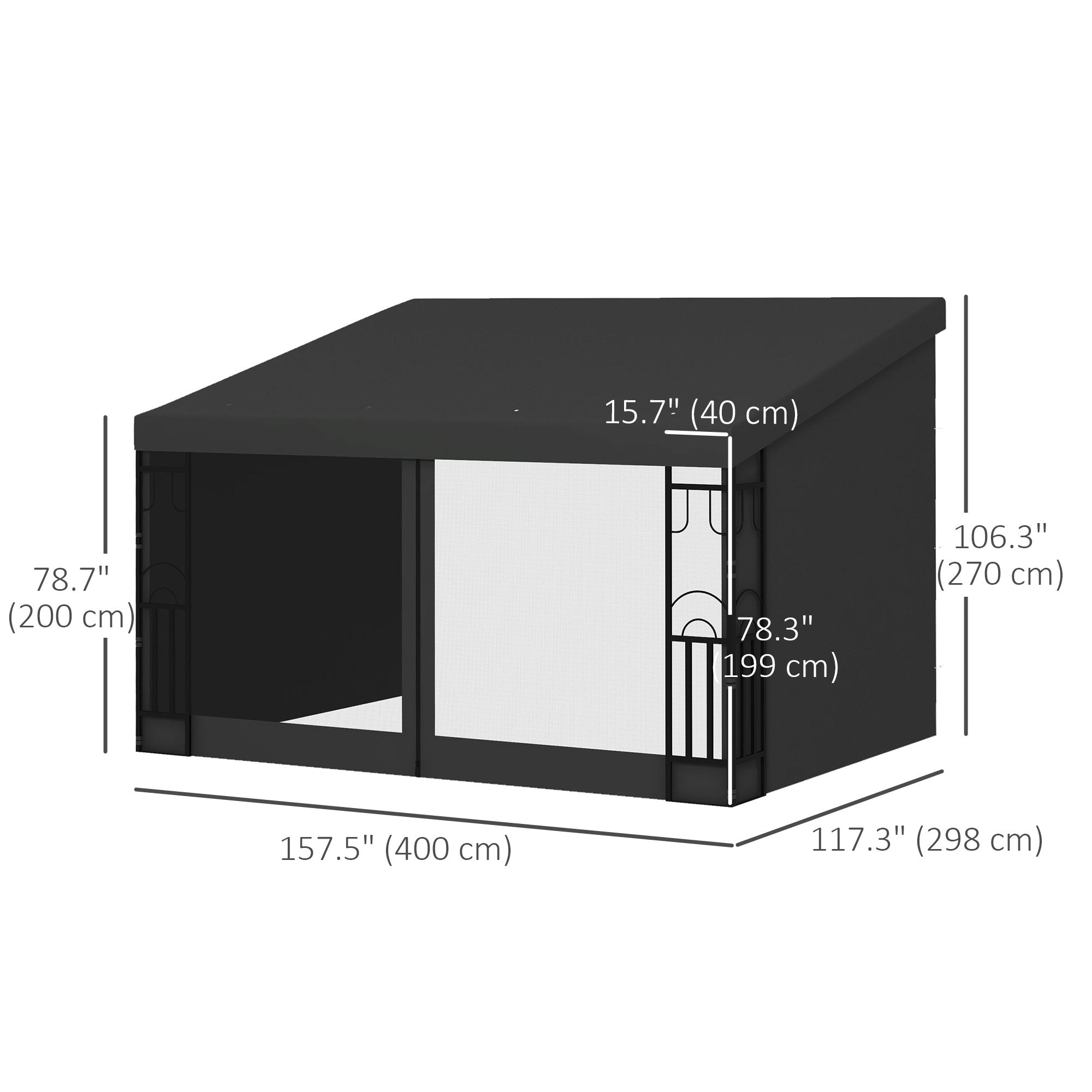 Outsunny Wall Pergola 10x13 ft Outdoor Gazebo with Curtains Nettings UV Resistant for Patio Deck 