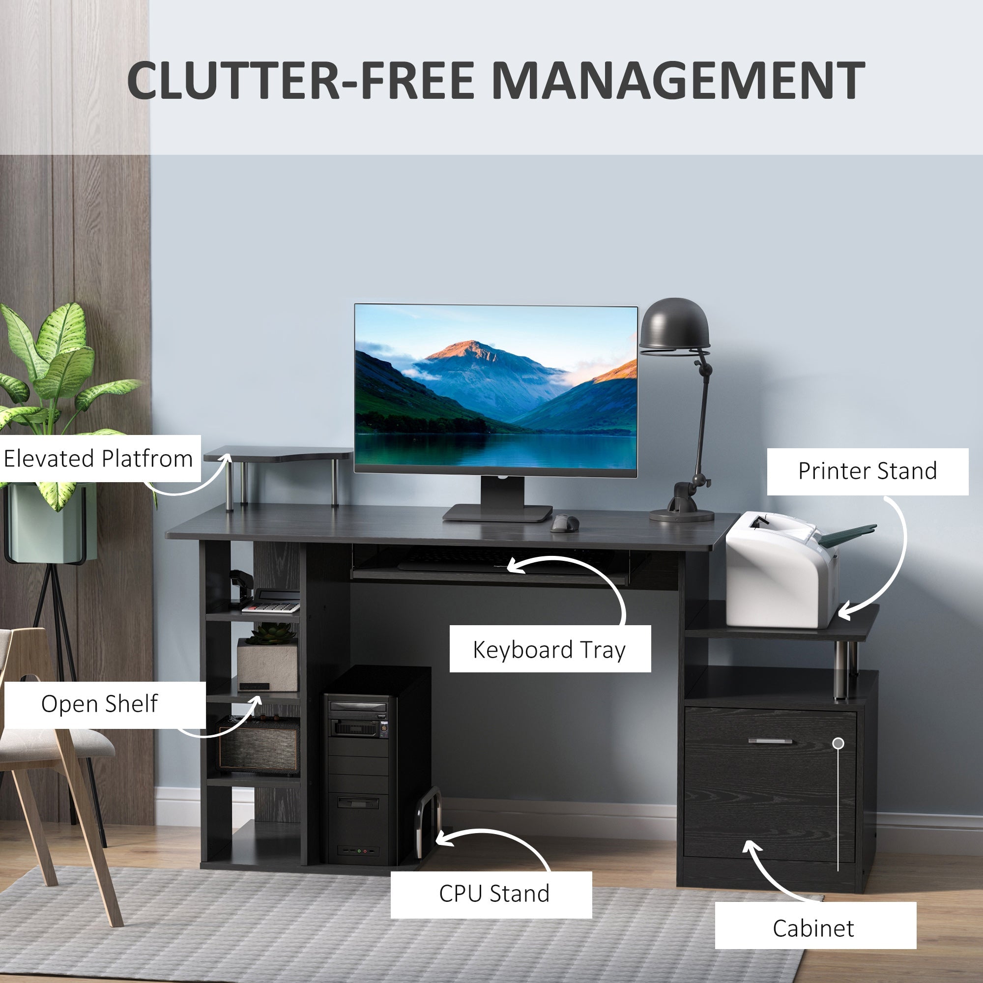 HOMCOM Wooden Computer Desk - Black Laptop Workstation with Storage Shelf and Drawer for Home Office 