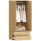 Modern Wardrobe Closet Armoire with 2 Drawers and Hanging Rod, Clothes Storage Organizer for Bedroom, Natural Wood