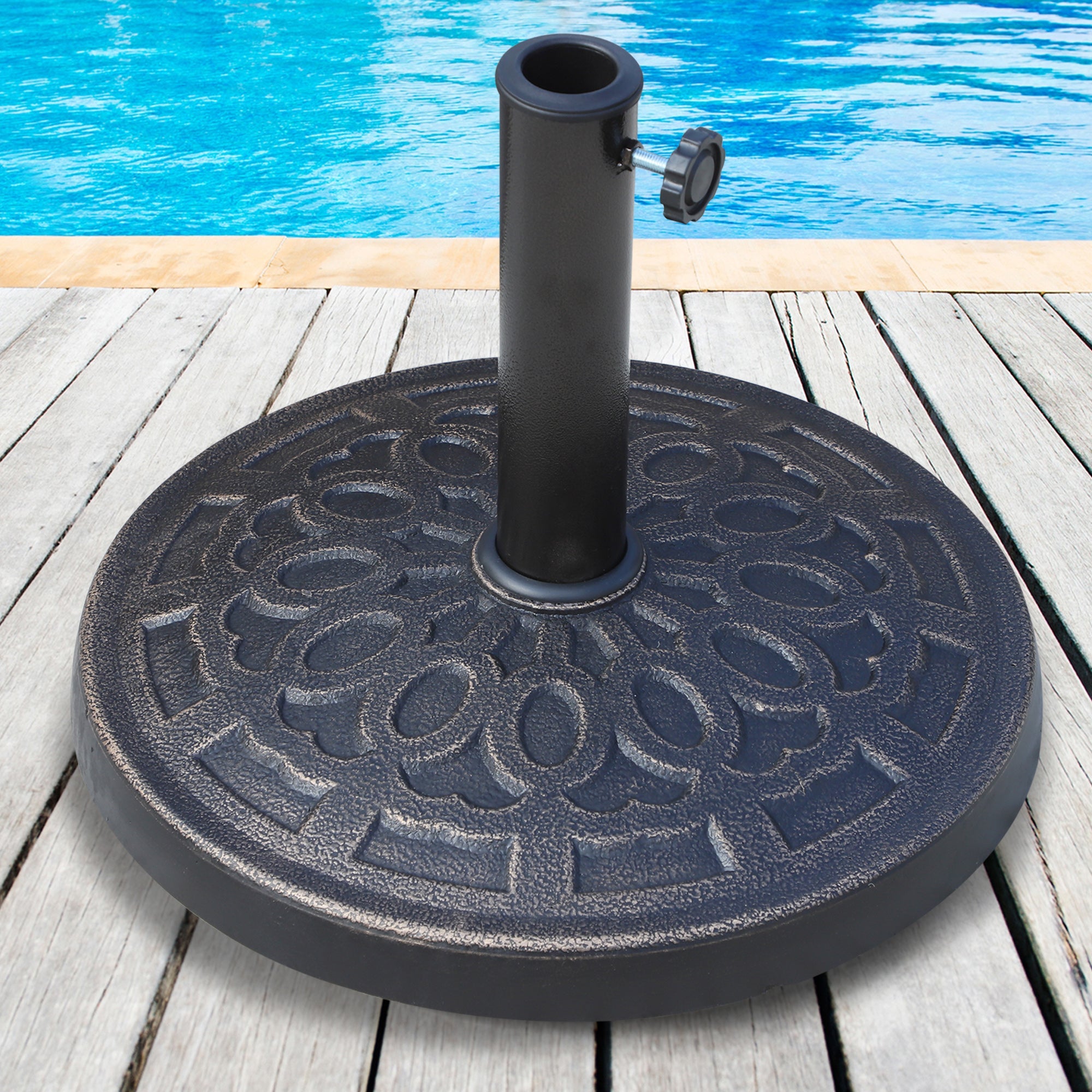 Outsunny Elegant Umbrella Base: 17" Round Resin Market Parasol Holder with Decorative Pattern for Φ1.5", Φ1.89" Pole, Bronze Finish 