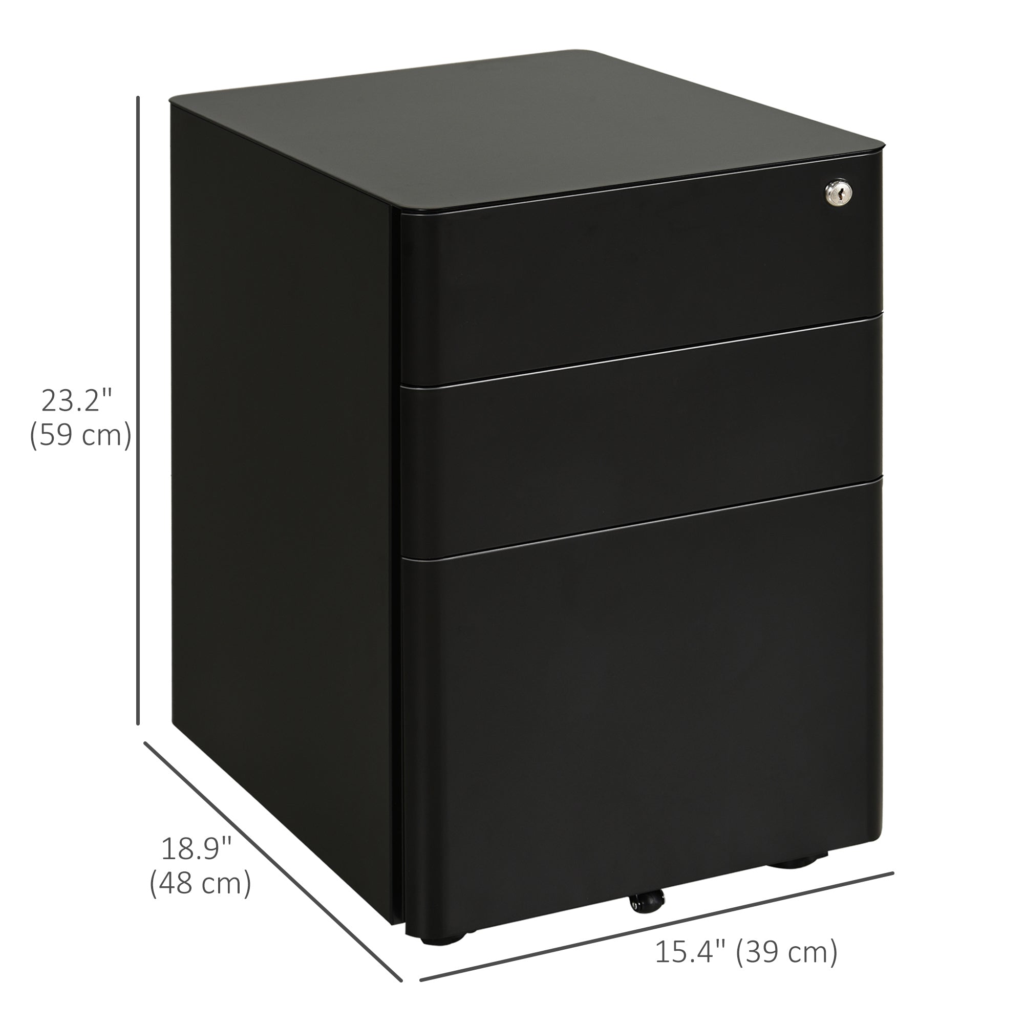 Vinsetto Compact File Vault: 3 Lockable Drawers & Smooth-Rolling Mobility for Secure Home Office Organization, Black 