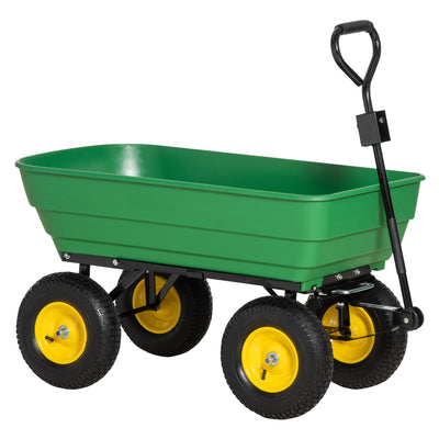Outsunny Garden Dump Cart Heavy Duty 440lbs Wagon with Steel Frame and 12" Pneumatic Tires, Green 