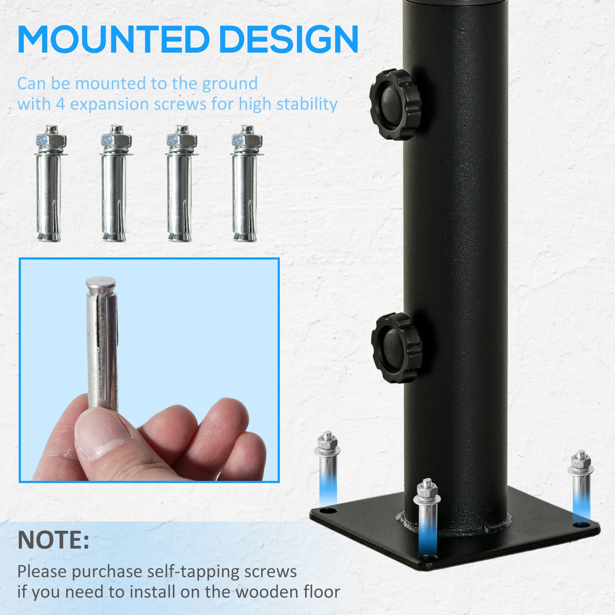 Outsunny Deck Mount Umbrella Holder Base Stand Outdoor for Deck Dock Patio Garden Pontoon Black 