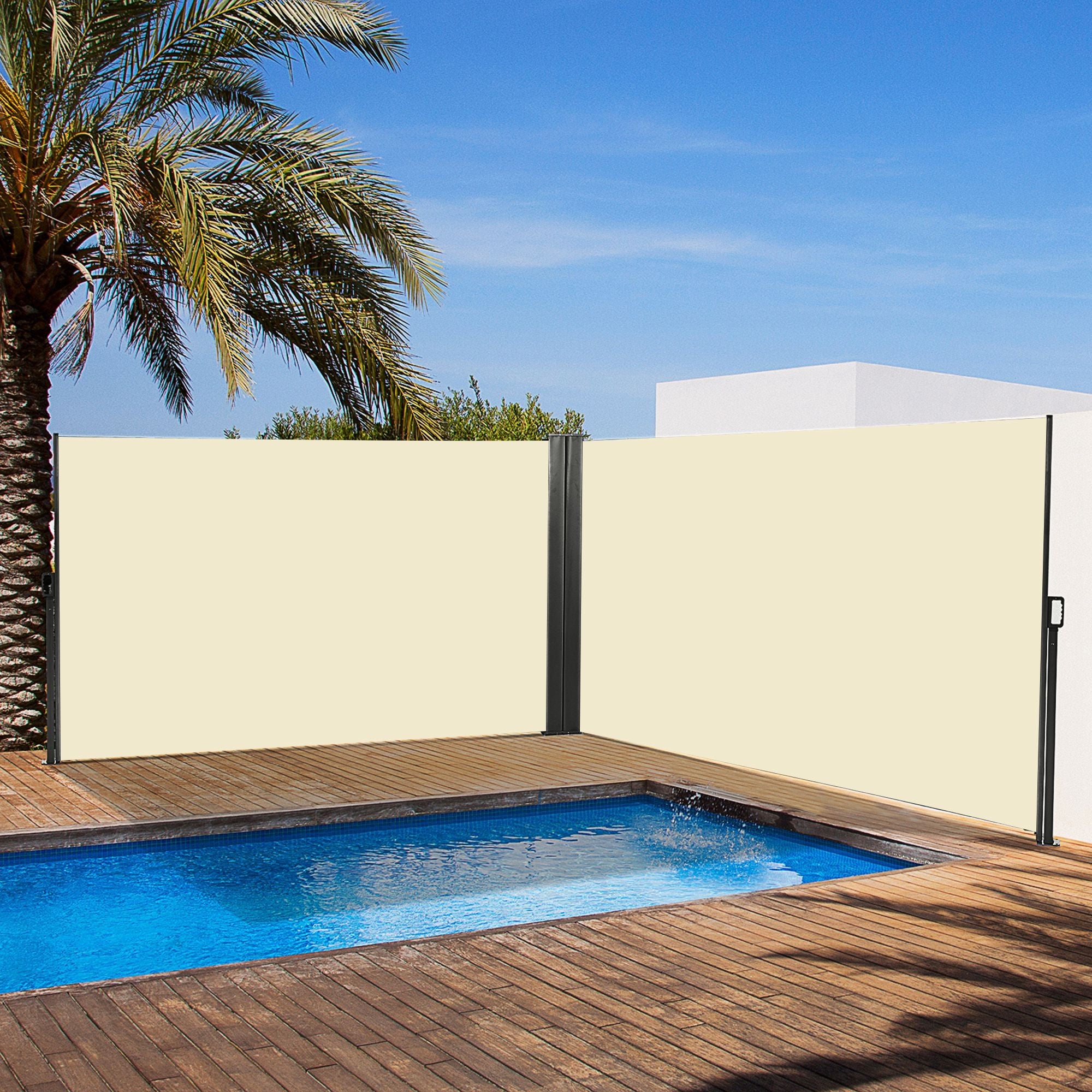 Outsunny Outdoor Privacy Partition: 236" x 71" Double Side Retractable Sunshade for Patio Garden Balcony, Cream White 