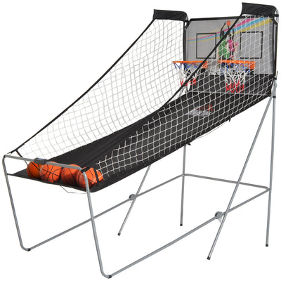 HOMCOM Arcade Style Double Shot Basketball Game Indoor Electronic Scoring System Foldable Design with 4 Balls 
