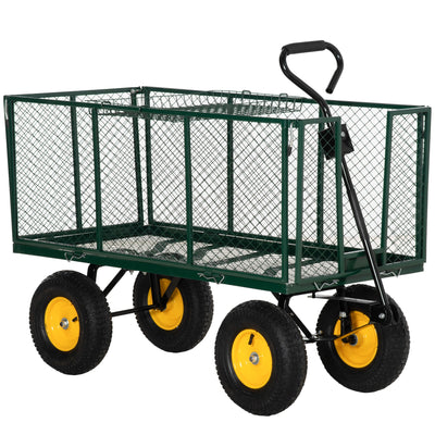 Outsunny 342L Utility Wagon Cart with Removable Mesh Sides to Convert into Flatbed for Beach Lawn Yard 