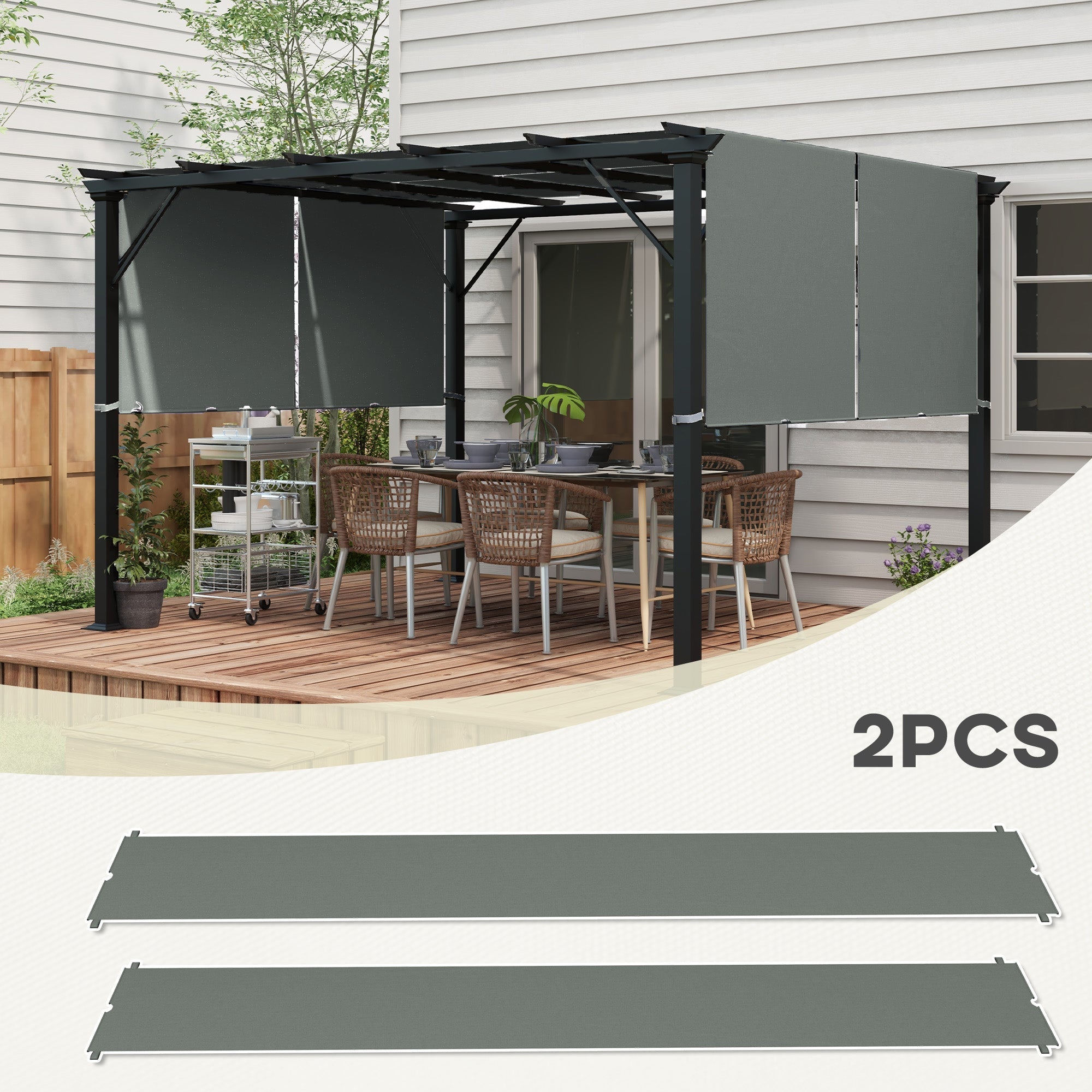 Outsunny 2 Pcs UV Protection Pergola Replacement Canopy, Pergola Shade Cover, Easy to Install, for 10' x 10' Pergola, Dark Grey 