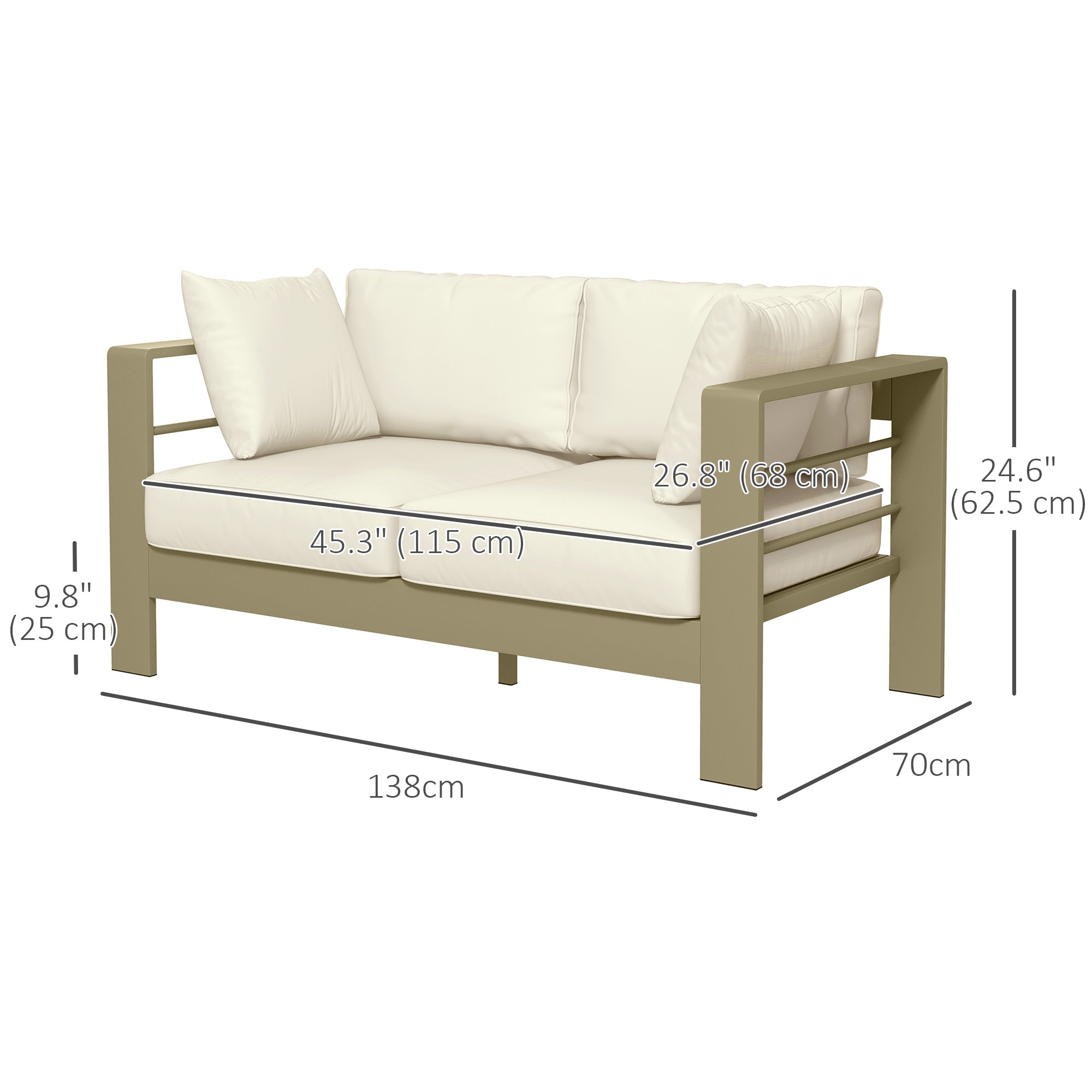 Outsunny Patio Loveseat Outdoor 2-Seater Garden Sofa with Cushions Wide Armrests Cream White 