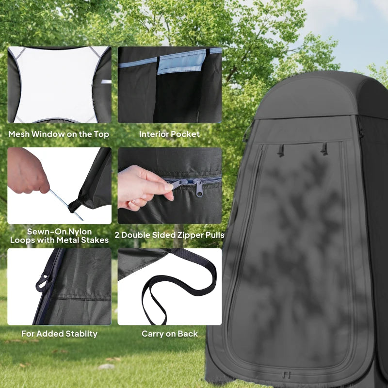Pop Up Shower Tent, Portable Privacy Room for Outdoor Changing, Dressing, Fishing Storage with Carrying Bag, Black
