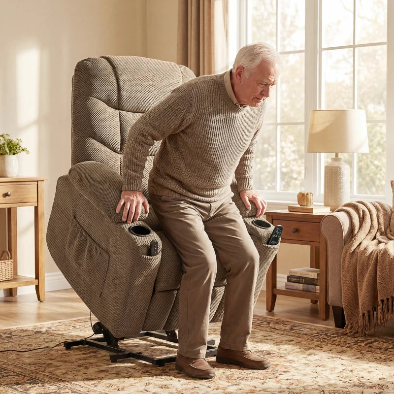 Power Recliner Chair with Massage, Electric Lift Chair for Elderly with Side Pockets, Cup Holders, Remote, Brown