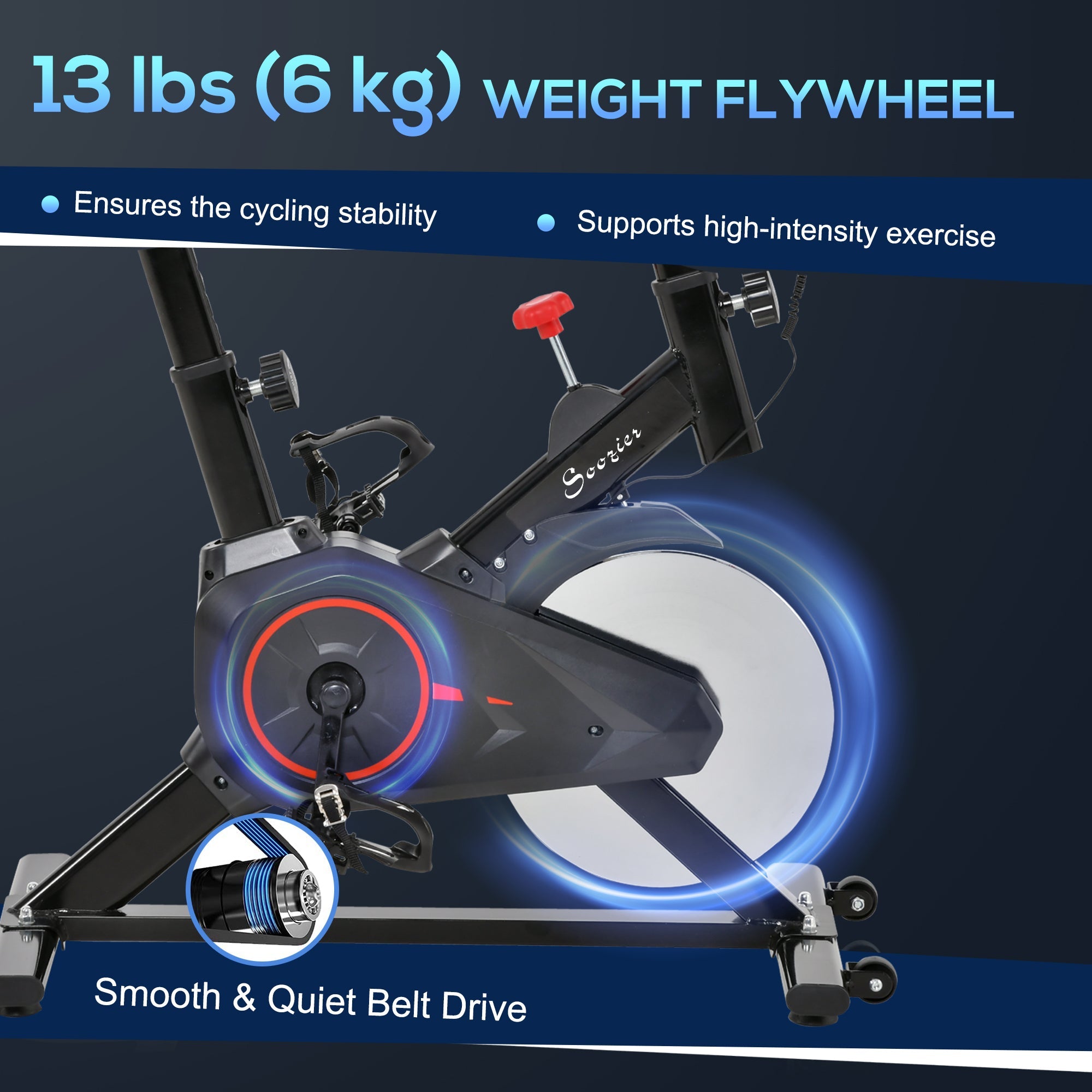Soozier Upright Exercise Bike Indoor Cycling Cardio Workout Machine Adjustable Resistance Flywheel LCD Monitor 