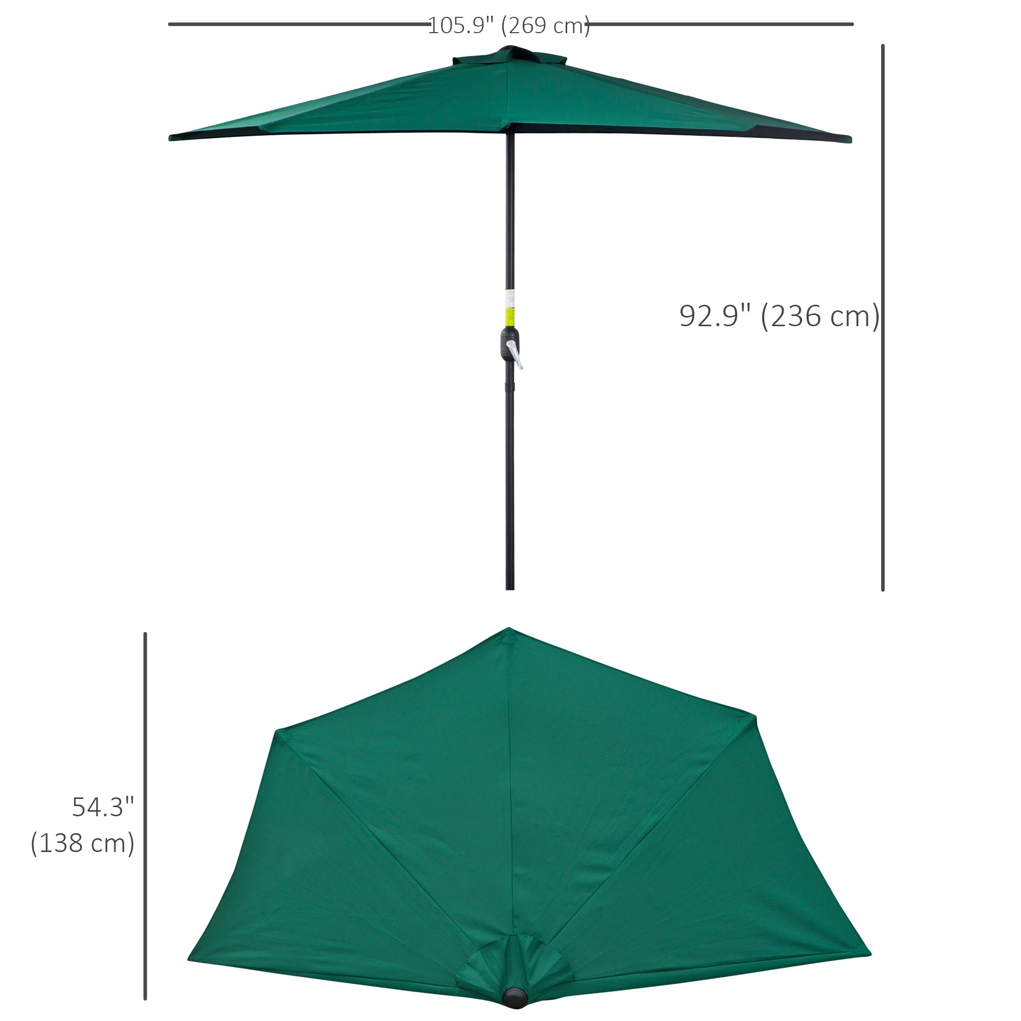 Outsunny Balcony Umbrella: 9ft Half Round Patio Garden Parasol Sun Shade Dark Green 