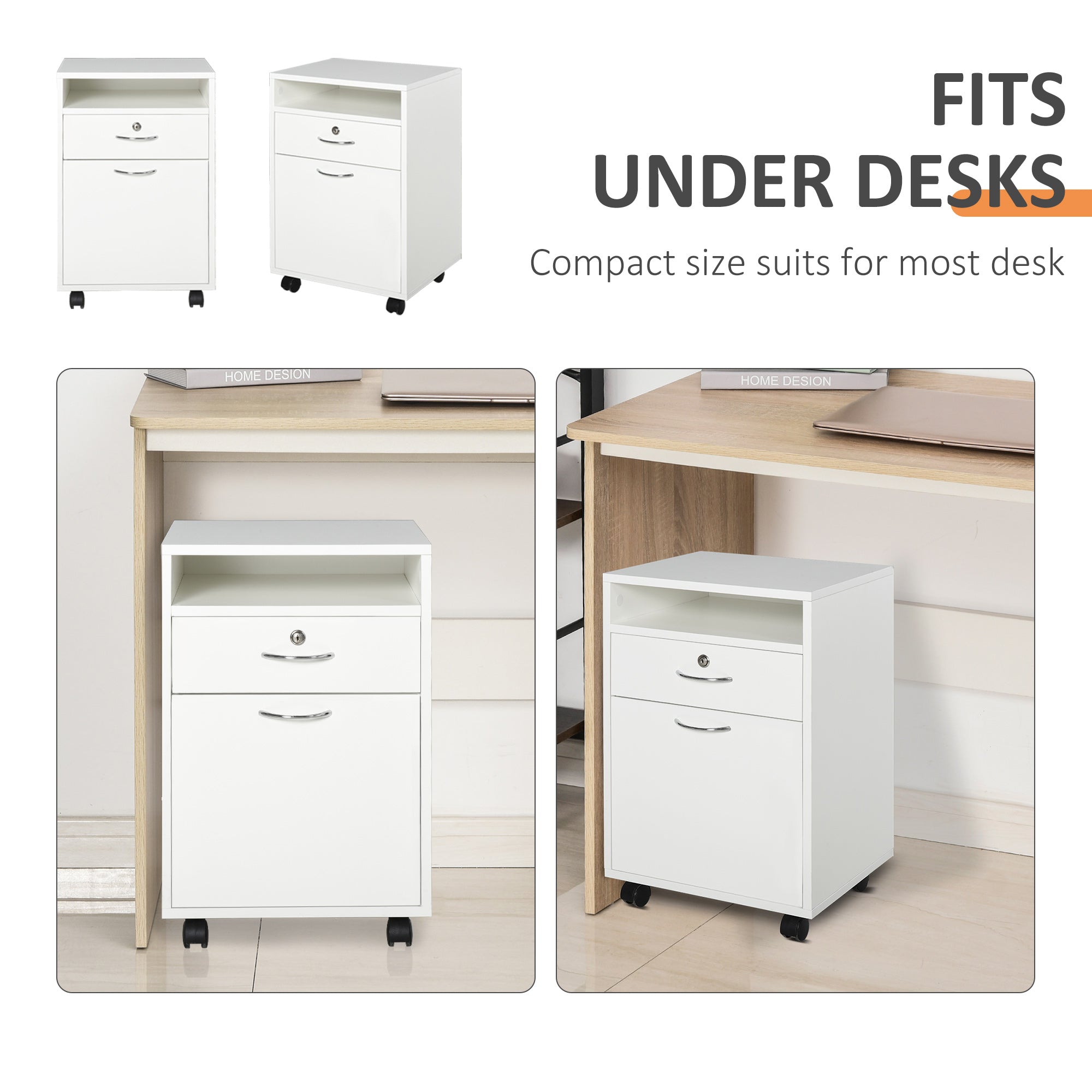 HOMCOM Lockable Filing Cabinet: 24" Vertical Mobile Cabinet for Secure Office Storage, White 