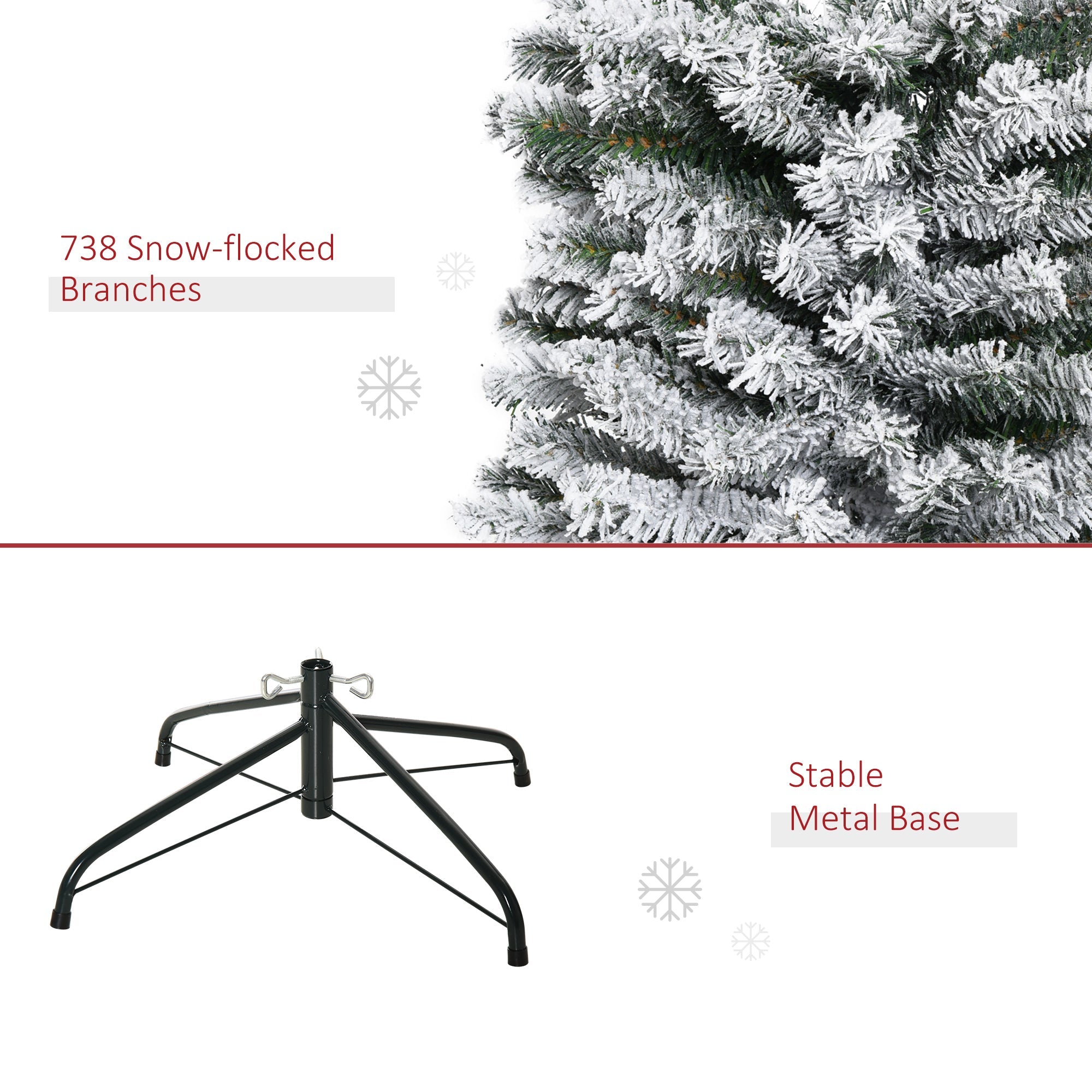 HOMCOM 7.5ft Snow Flocked Pencil Christmas Tree Artificial Slim Xmas Tree with Realistic Branch Tips Folding Metal Stand 