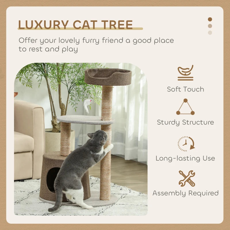Scratching Cat Tree Post Climbing Kitten Pets Furniture with Toy, Brown