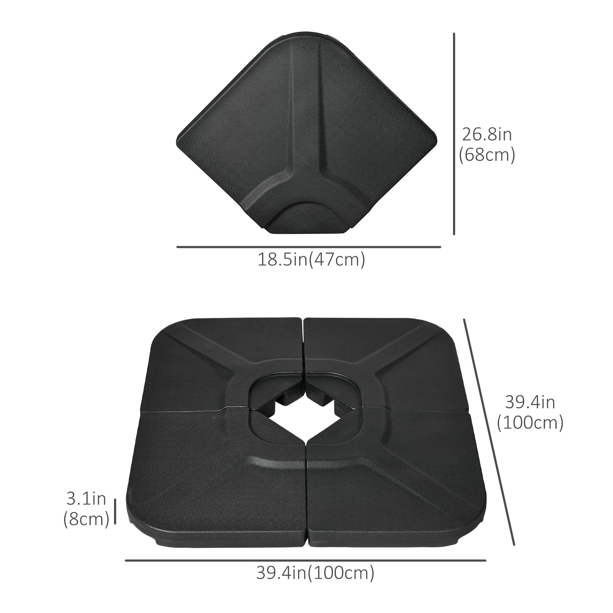 Outsunny Patio Umbrella Base Weights 4 Pieces HDPE Water Sand Filled for Cross Base Stand Black 