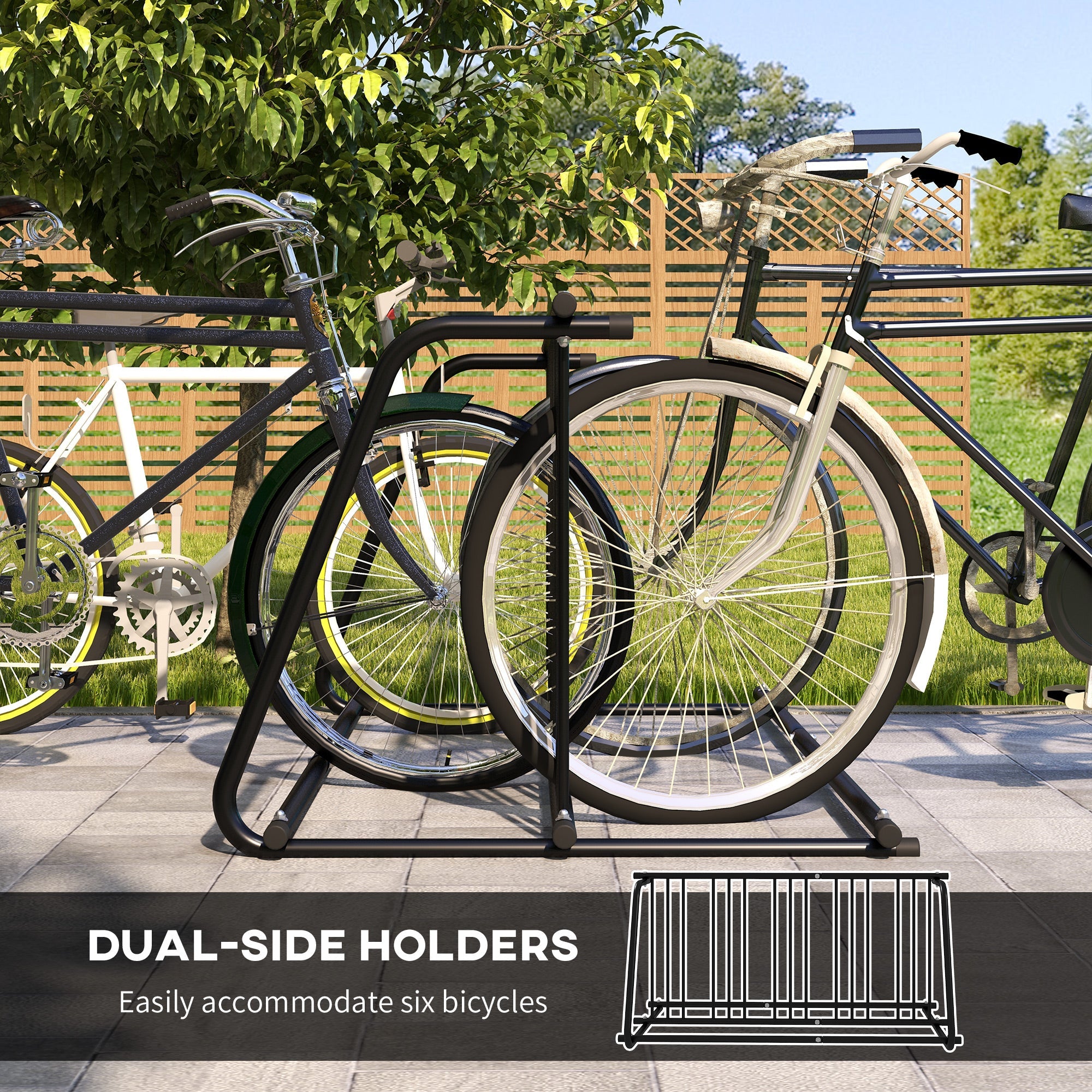 DURHAND Sturdy All-Steel 6-Bike Rack Stand, 61" Dual-Side Bike Storage for Garage, School, Yard 
