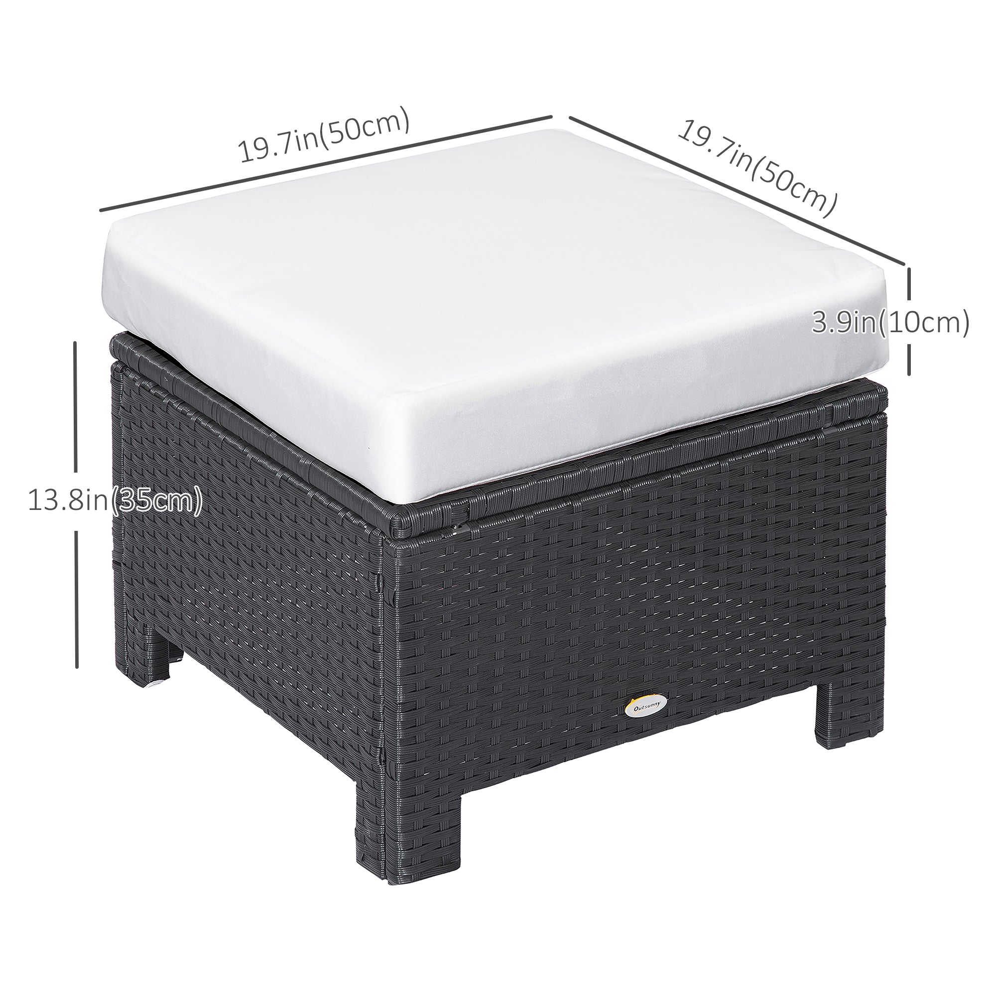 Outsunny Rattan Ottoman Outdoor Wicker Footrest with Cushion Metal Frame for Garden Poolside Cream White 