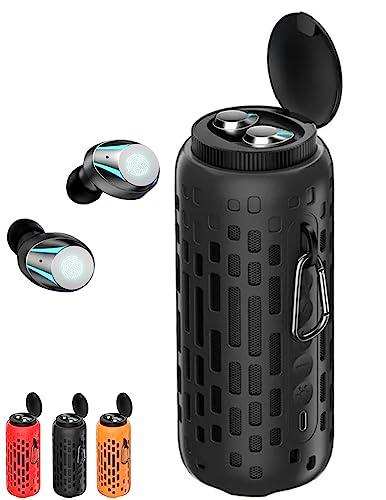TUTT 2 in 1 Outdoor Waterproof Mini Speaker with Earbuds LED Lighting with Hook | TWS Earbuds Wireless with Portable Mini Speaker | for Picnic Travel Biking Hiking