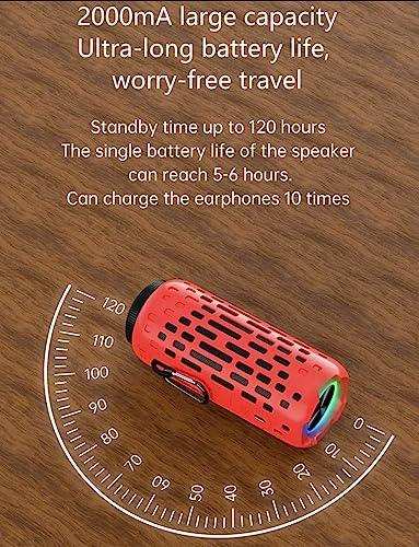 TUTT 2 in 1 Outdoor Waterproof Mini Speaker with Earbuds LED Lighting with Hook | TWS Earbuds Wireless with Portable Mini Speaker | for Picnic Travel Biking Hiking