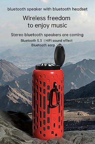 TUTT 2 in 1 Outdoor Waterproof Mini Speaker with Earbuds LED Lighting with Hook | TWS Earbuds Wireless with Portable Mini Speaker | for Picnic Travel Biking Hiking