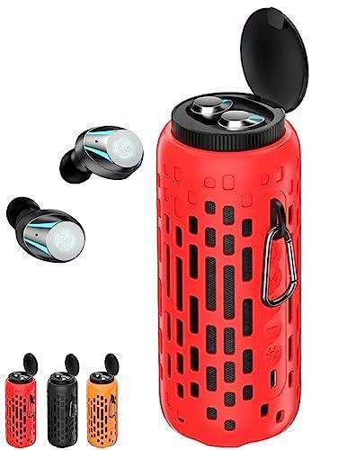 TUTT 2 in 1 Outdoor Waterproof Mini Speaker with Earbuds LED Lighting with Hook | TWS Earbuds Wireless with Portable Mini Speaker | for Picnic Travel Biking Hiking