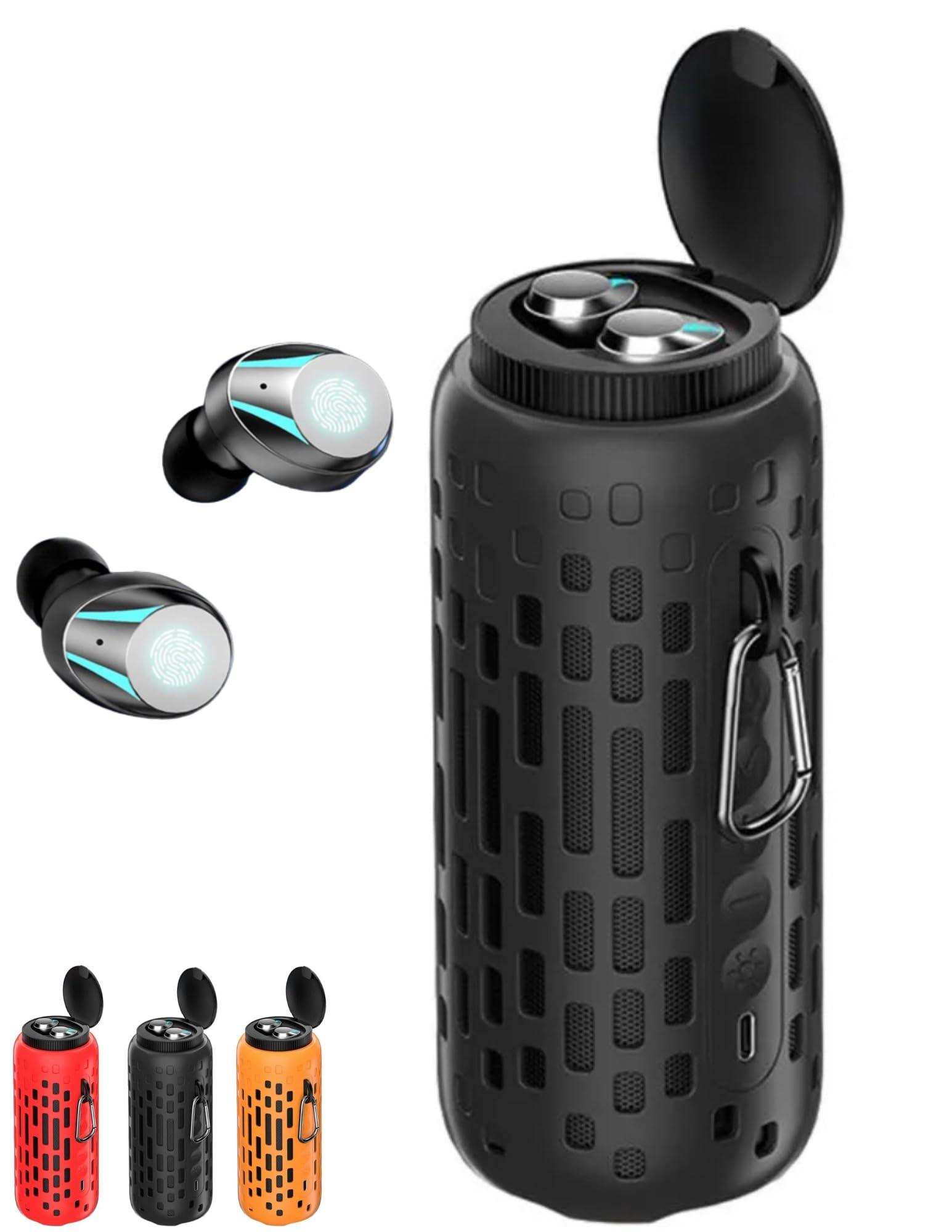 TUTT 2 in 1 Outdoor Waterproof Mini Speaker with Earbuds LED Lighting with Hook | TWS Earbuds Wireless with Portable Mini Speaker | for Picnic Travel Biking Hiking