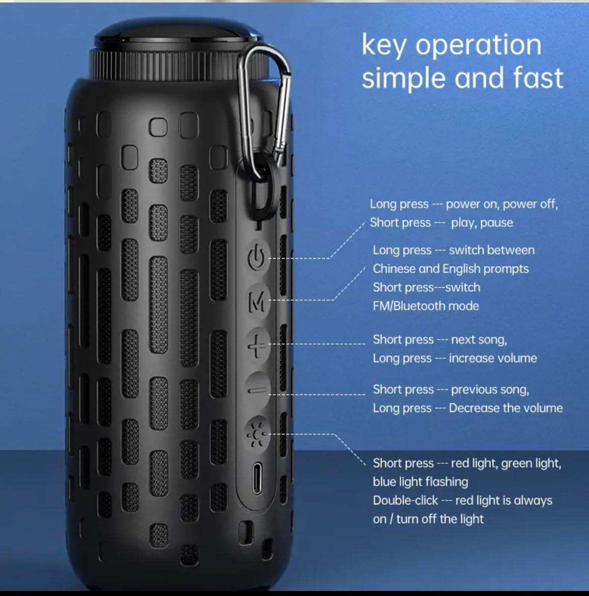 TUTT 2 in 1 Outdoor Waterproof Mini Speaker with Earbuds LED Lighting with Hook | TWS Earbuds Wireless with Portable Mini Speaker | for Picnic Travel Biking Hiking