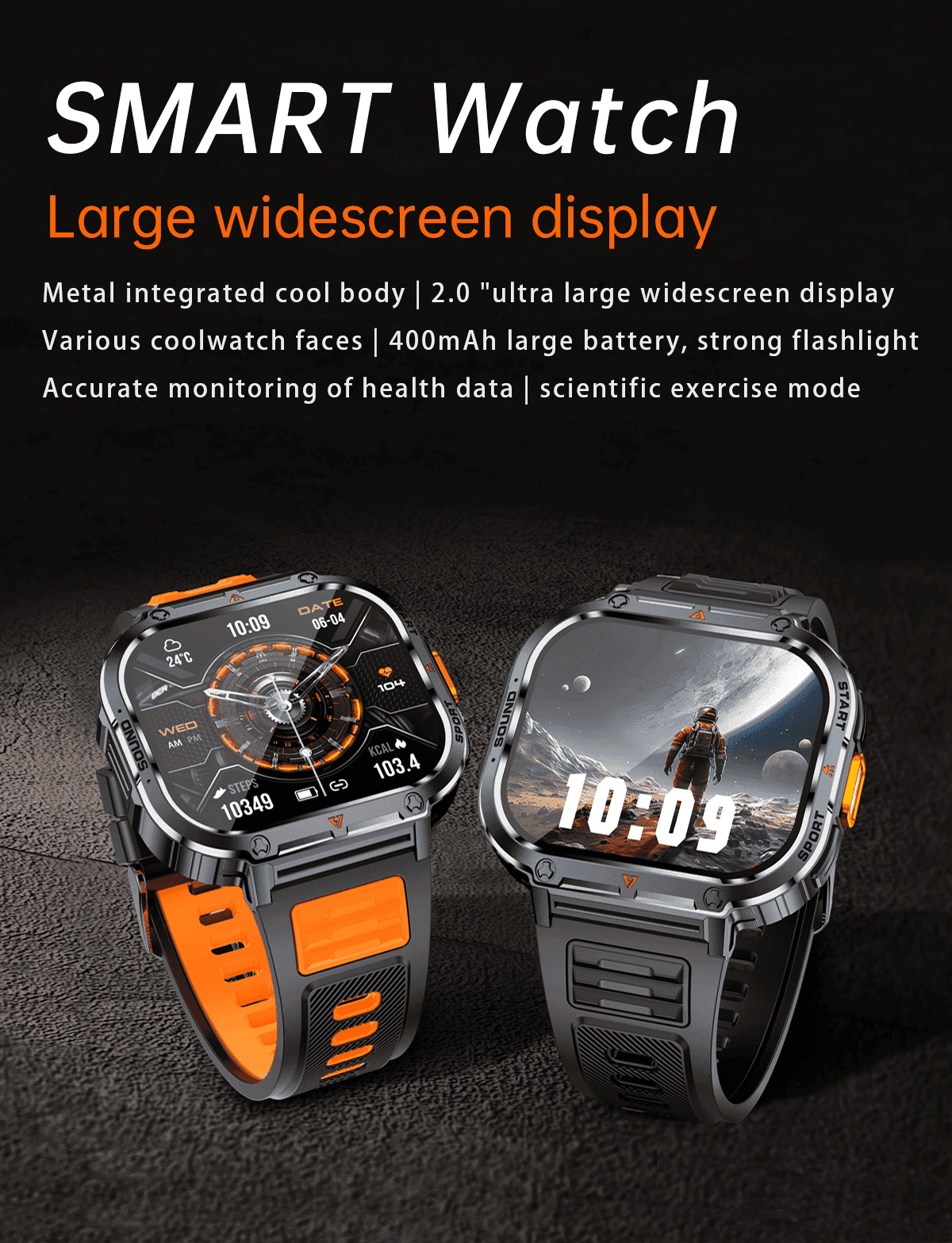 TUTT 2.0" Dial Smart Watch | Rugged Military | Health and Fitness Tracking | Flashlight | NX23 Smartwatches For Men