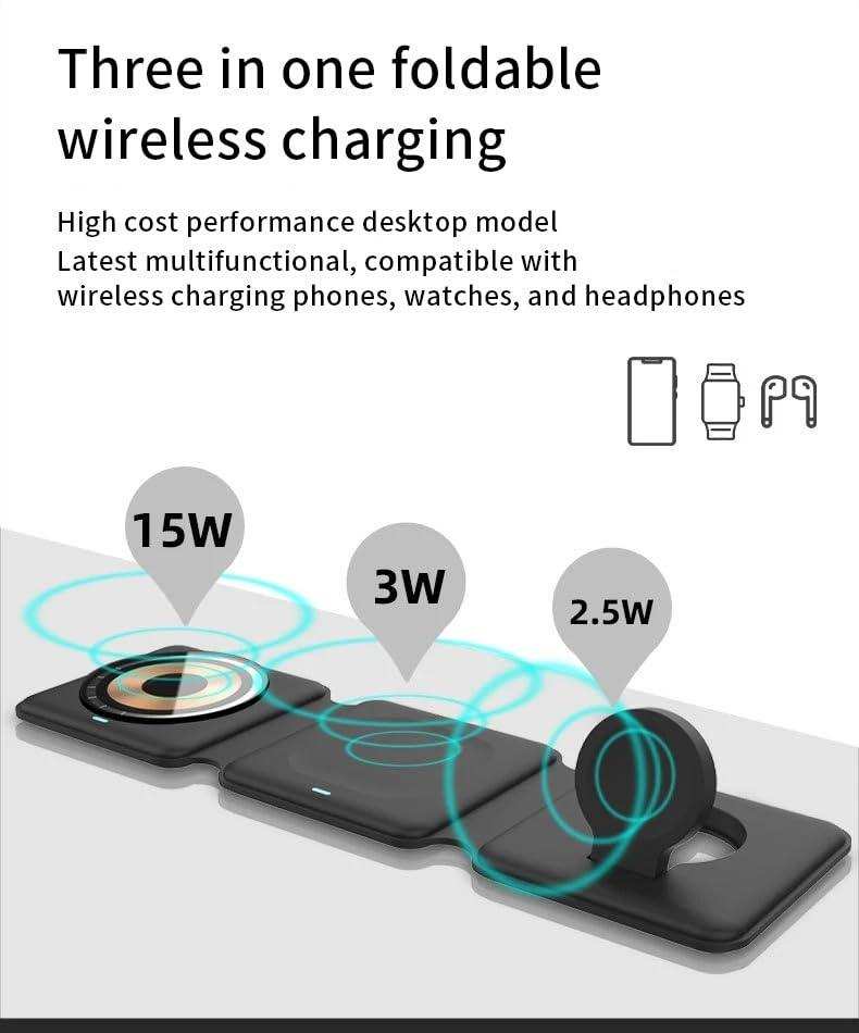 TUTT 3 in 1 Wireless Magnetic Foldable Charger Station Compatible with iPhone