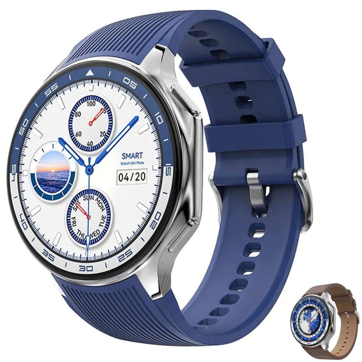 TUTT Classic AMOLED Ultra-Slim/Light 1.43" HD Smart Watch for Men | 4GB RAM AI | 3 Straps Premium Leather & Rubber | Always-On Dial Smartwatch