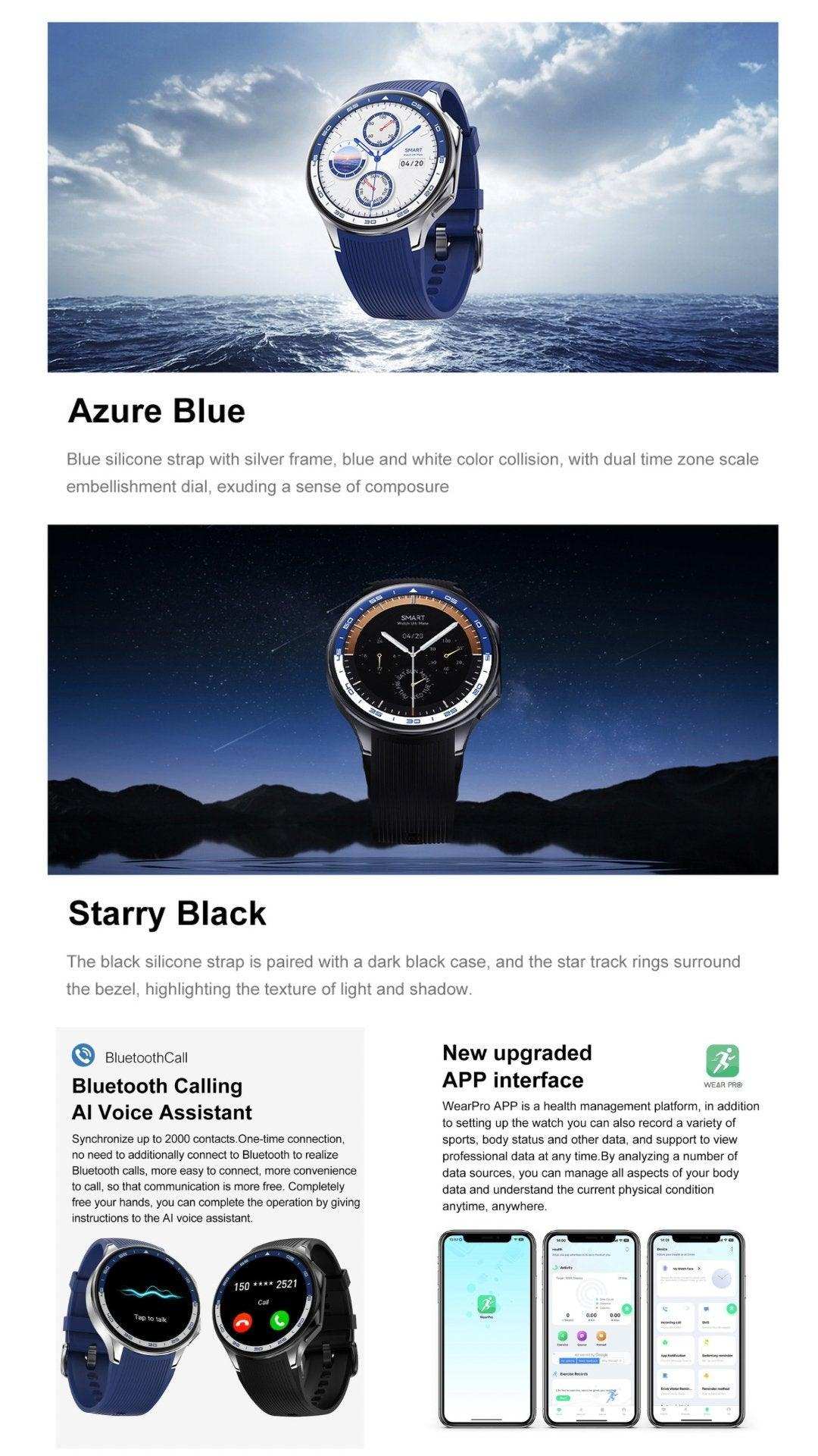 TUTT Classic AMOLED Ultra-Slim/Light 1.43" HD Smart Watch for Men | 4GB RAM AI | 3 Straps Premium Leather & Rubber | Always-On Dial Smartwatch