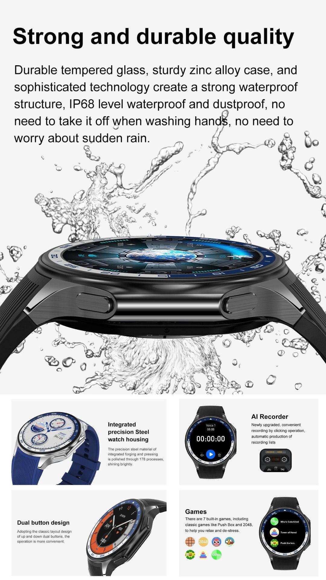 TUTT Classic AMOLED Ultra-Slim/Light 1.43" HD Smart Watch for Men | 4GB RAM AI | 3 Straps Premium Leather & Rubber | Always-On Dial Smartwatch