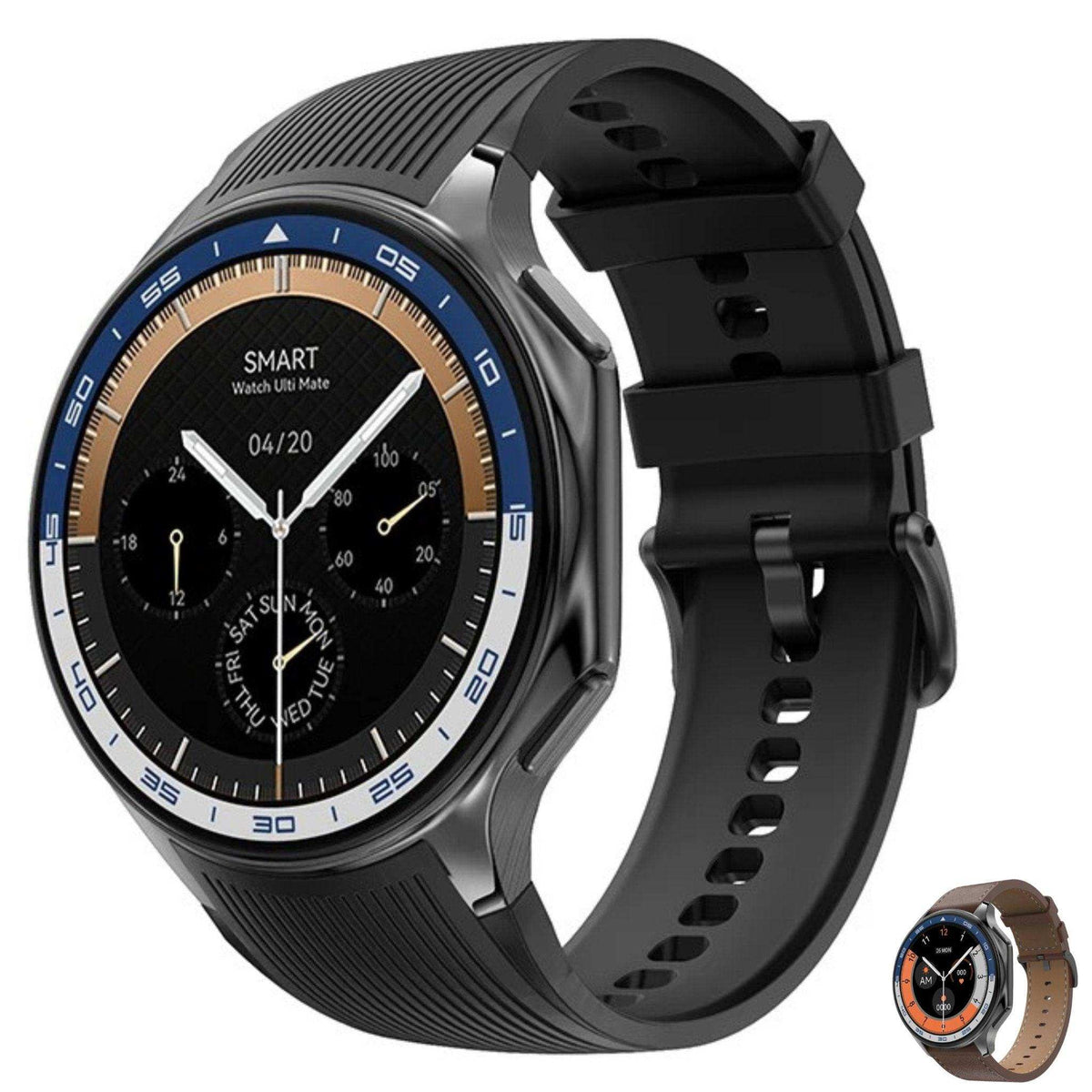 TUTT Classic AMOLED Ultra-Slim/Light 1.43" HD Smart Watch for Men | 4GB RAM AI | 3 Straps Premium Leather & Rubber | Always-On Dial Smartwatch