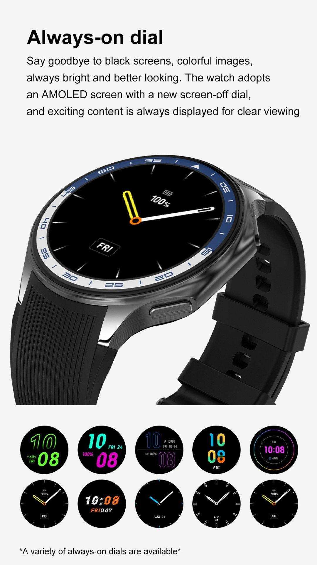 TUTT Classic AMOLED Ultra-Slim/Light 1.43" HD Smart Watch for Men | 4GB RAM AI | 3 Straps Premium Leather & Rubber | Always-On Dial Smartwatch