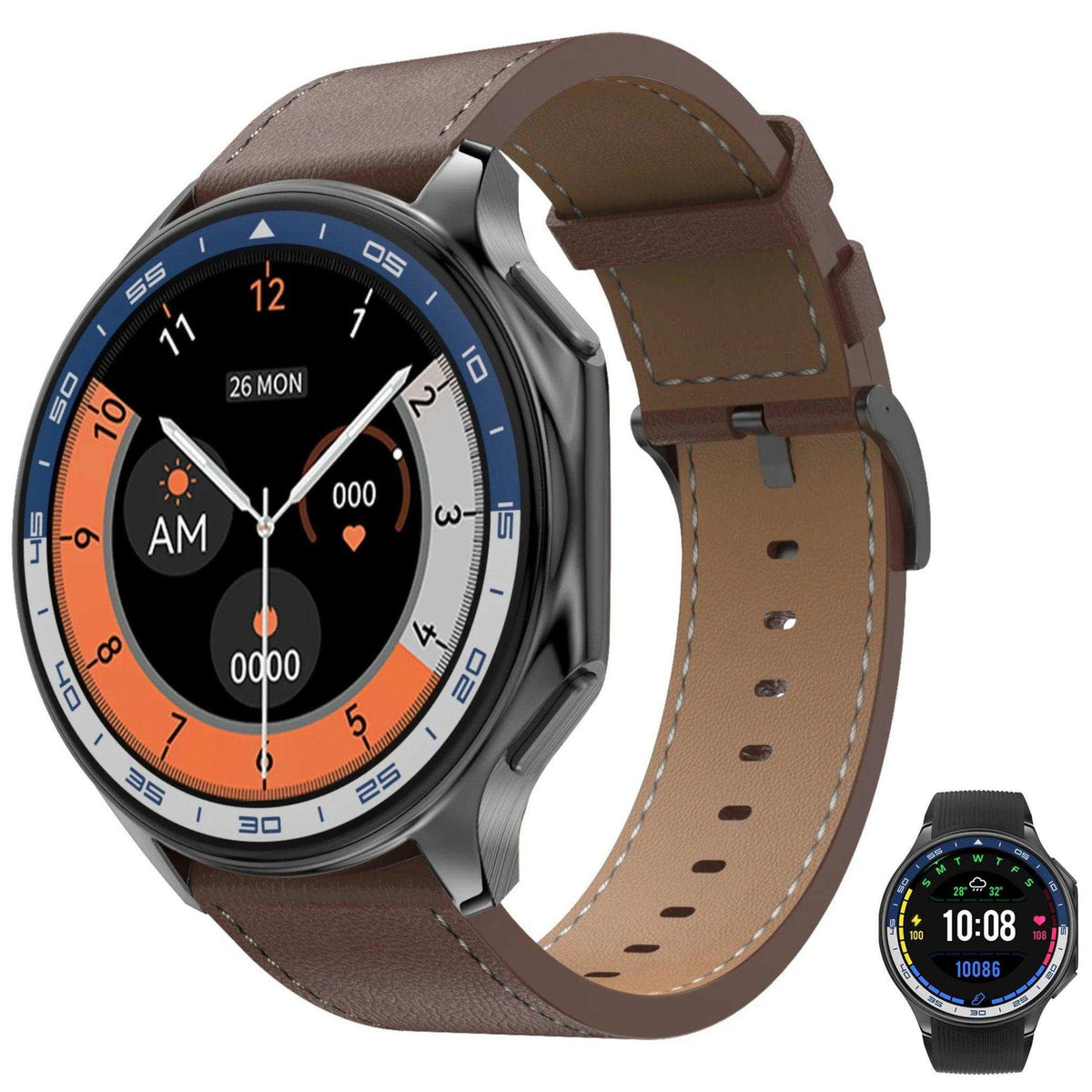 TUTT Classic AMOLED Ultra-Slim/Light 1.43" HD Smart Watch for Men | 4GB RAM AI | 3 Straps Premium Leather & Rubber | Always-On Dial Smartwatch