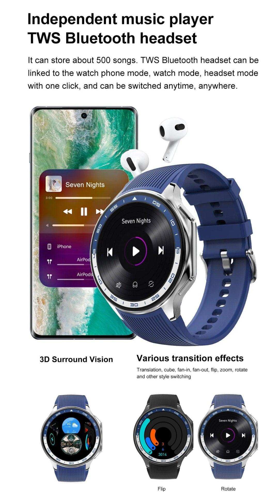 TUTT Classic AMOLED Ultra-Slim/Light 1.43" HD Smart Watch for Men | 4GB RAM AI | 3 Straps Premium Leather & Rubber | Always-On Dial Smartwatch