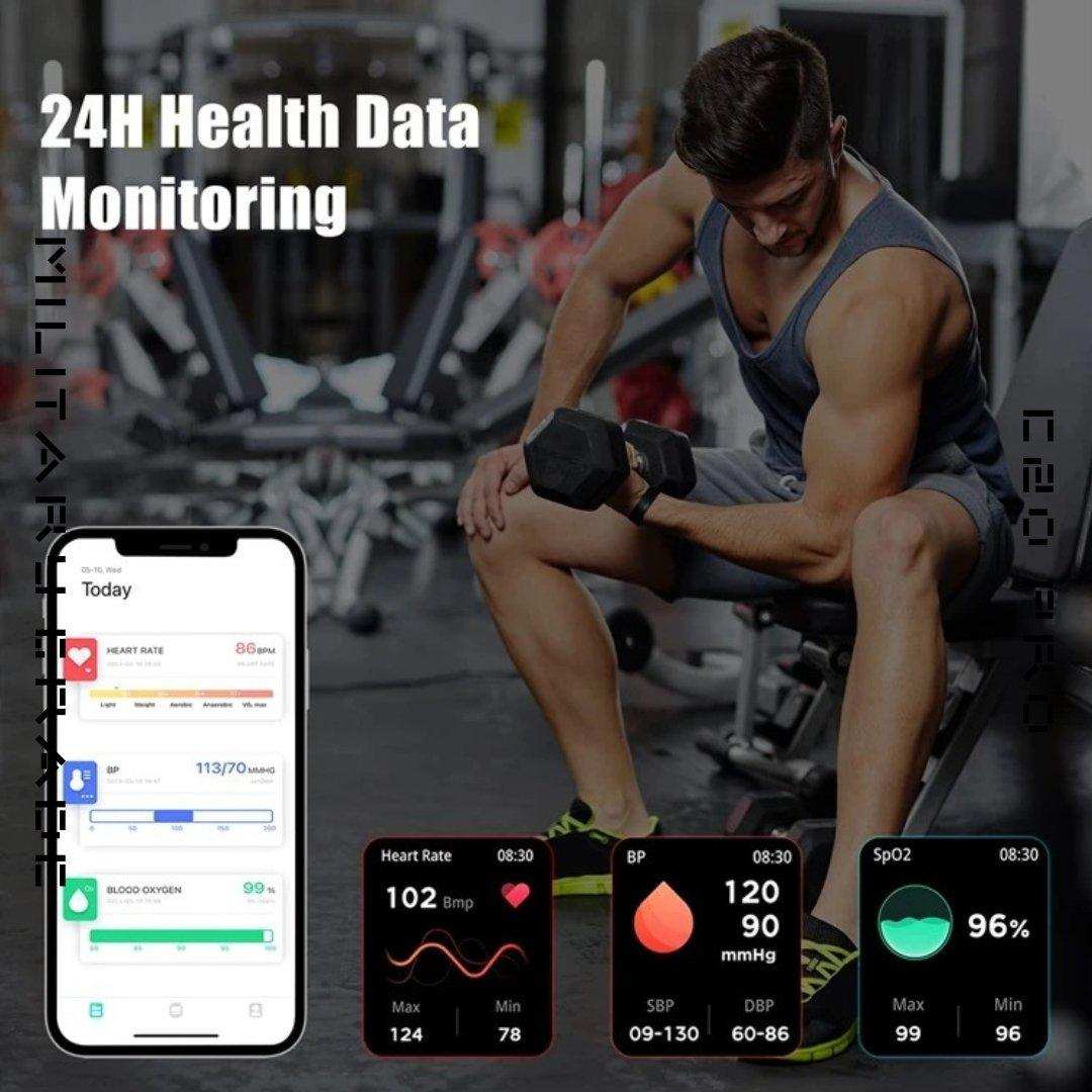 TUTT Smartwatch for Men Military Rugged | Speaker Pedometer IP68 Waterproof 1.83'' HD Tactical Smart Watch Fitness and Health Tracking Long Battery Life C20-Pro