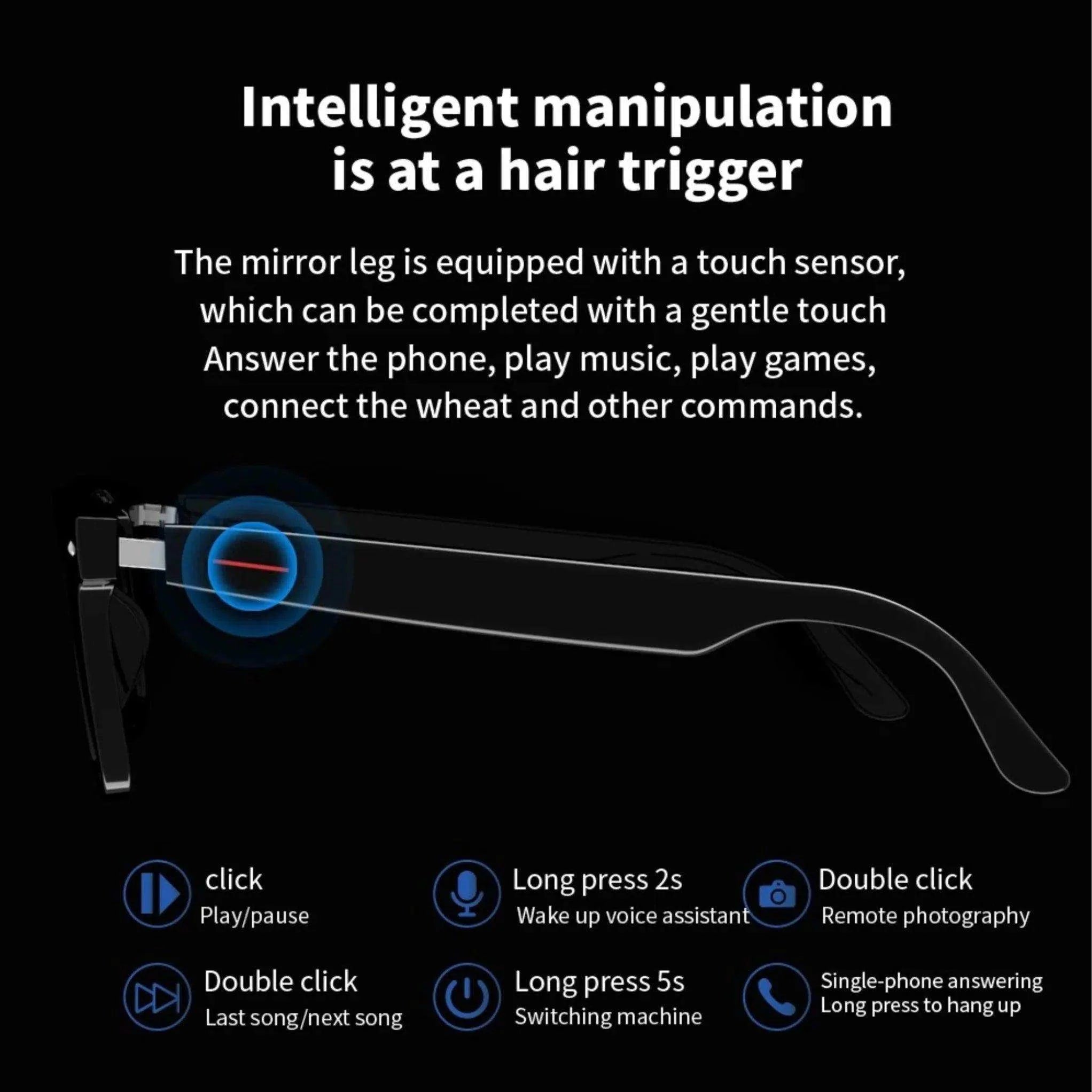 TUTT Bluetooth Smart Glasses Anti-Blue Ray UV | Wireless Call & Music AI Voice & Camera Control Sunglasses | E13-C Test Kit | Replaceable With Prescription