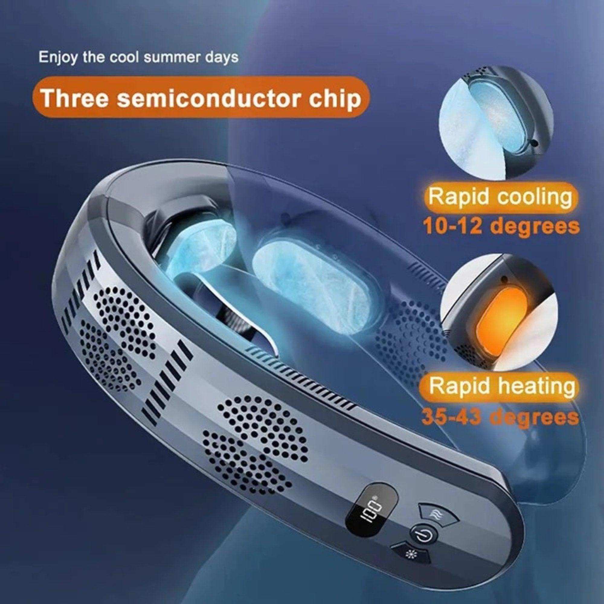 TUTT Heating and Cooling Neck Fan | 3 Semiconductor Plates | 6000 mAh 2 in 1 Wearable Air Conditioner | Metal Shell | Navy Blue
