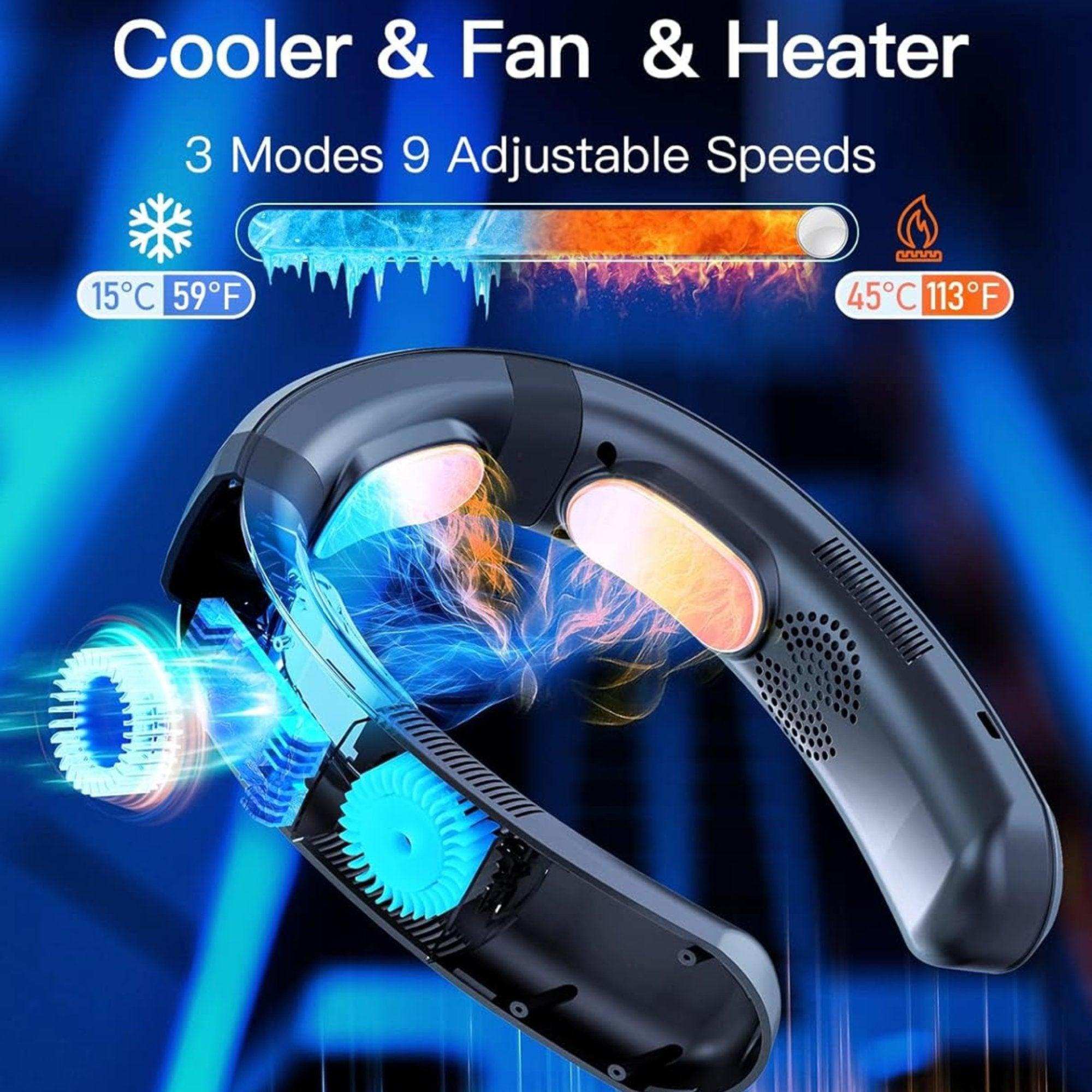 TUTT Heating and Cooling Neck Fan | 3 Semiconductor Plates | 6000 mAh 2 in 1 Wearable Air Conditioner | Metal Shell | Navy Blue