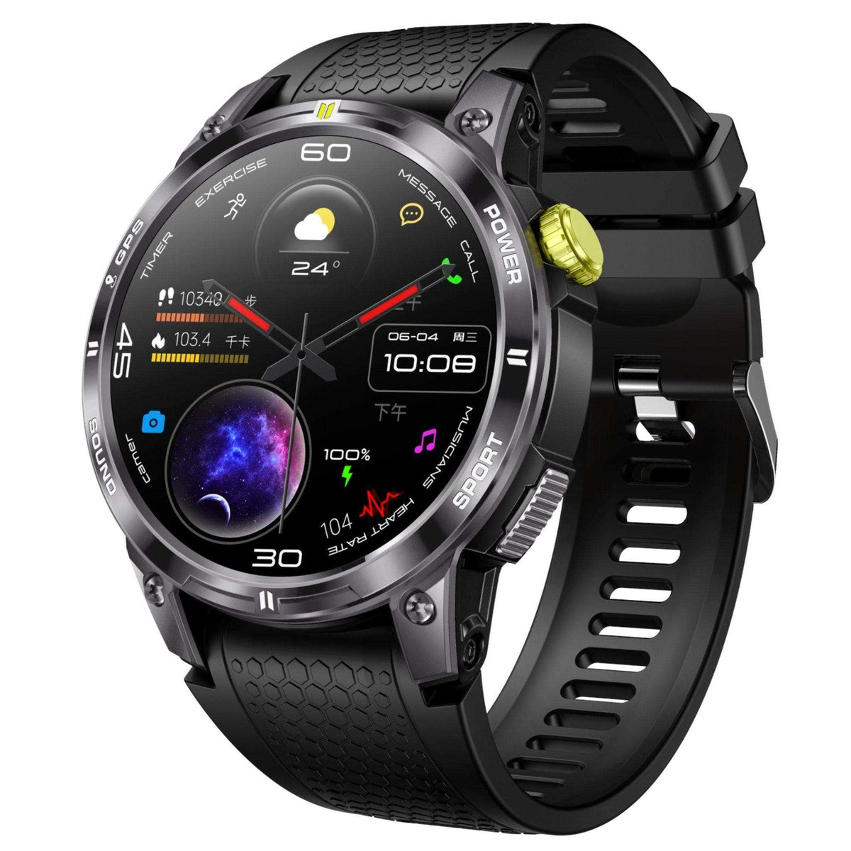 TUTT  Rugged Smartwatch for Men Women | Compass GPS Exercise | AMOLED Metal Dial | 2 Military Straps | Always-On Display Long Battery Life | NX18 Pro