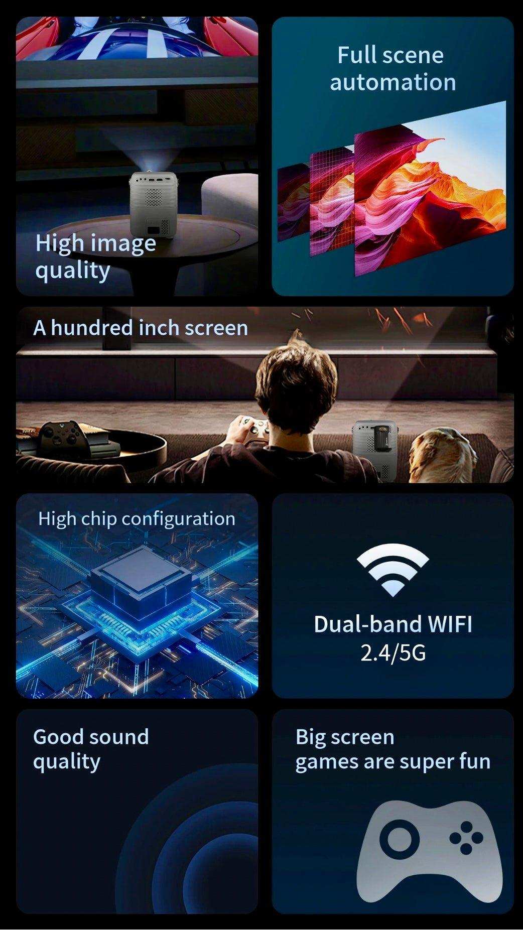 TUTT T12 Pro 4K Gaming Projector Home Theatre Wifi & Bluetooth, 600ANSI Native Auto Focus Home Theater Smart Project Up to 150” Premium Accessories