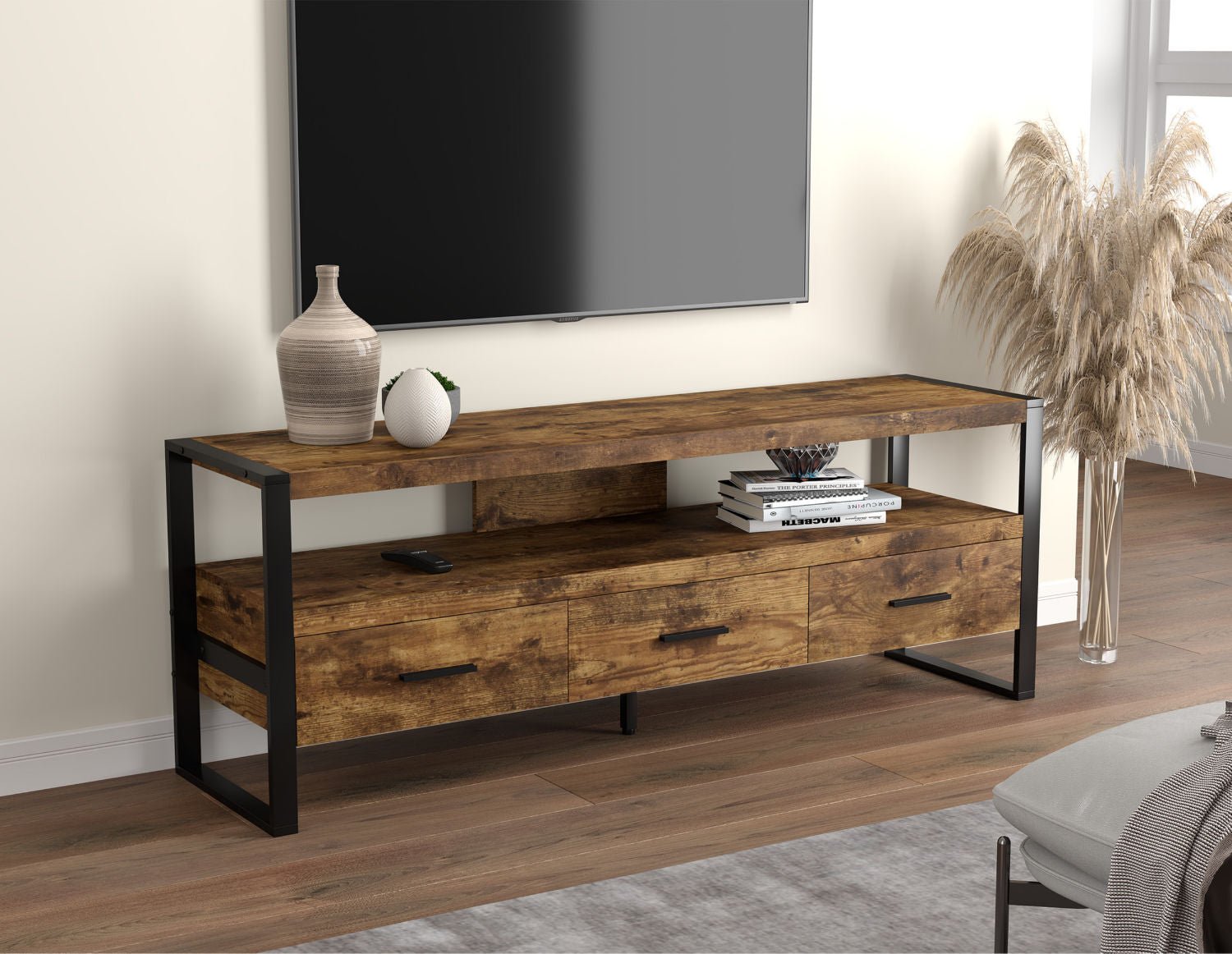 Tv Stand Brown Reclaimed Wood 3 Drawers 1 Shelf 