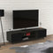 Tv Stand Dark Grey Wood 2 Shelves 2 Black Doors