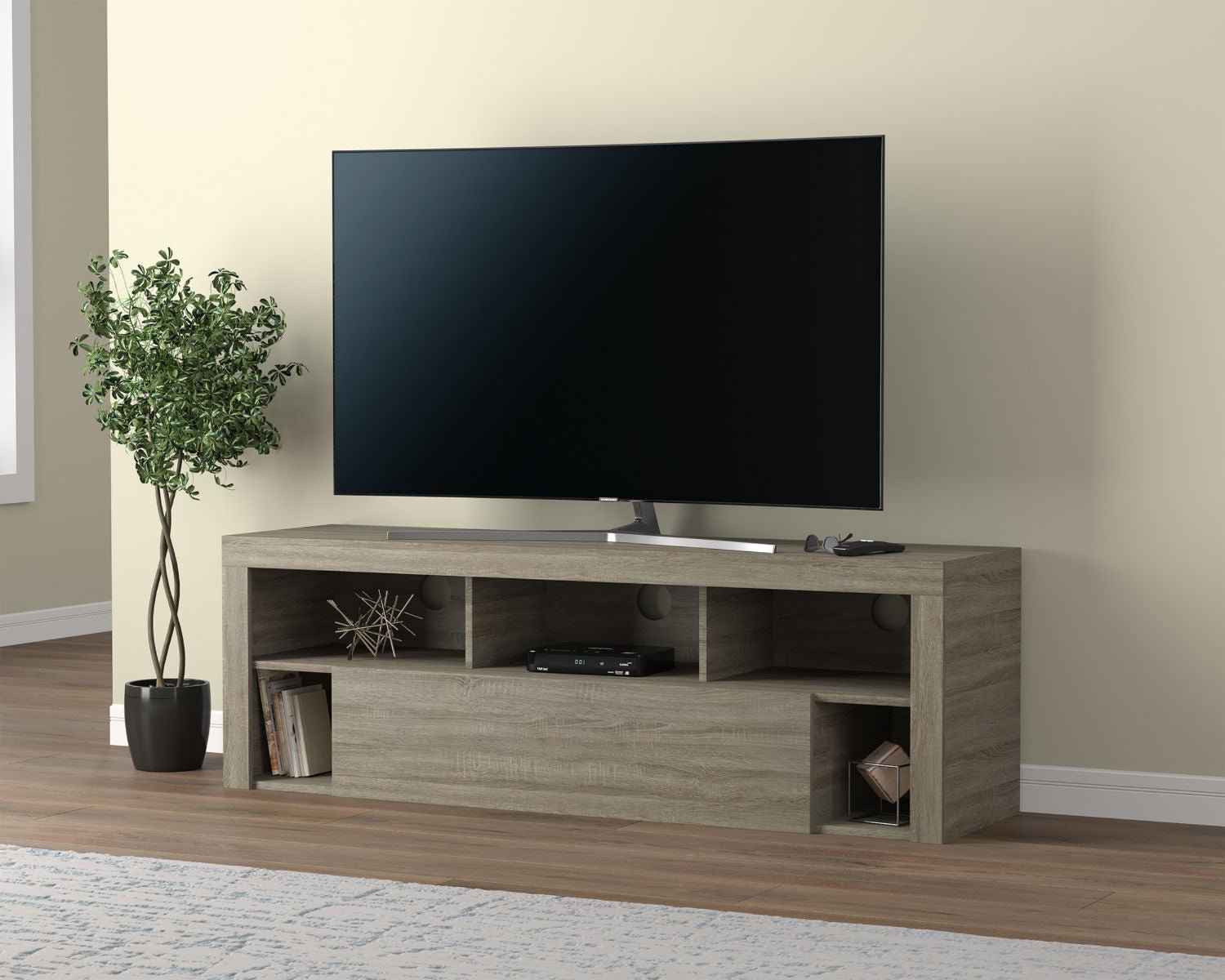 Tv Stand Dark Taupe 1 Big Drawer 5 Shelves 